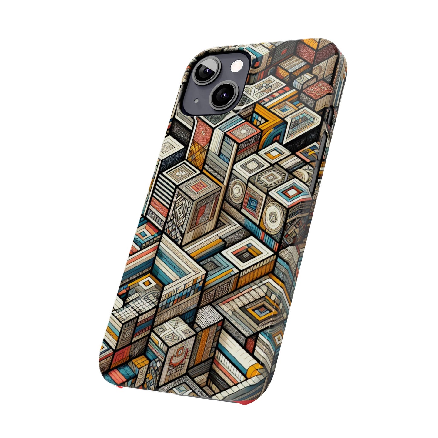 Artistic Retro Geometric Slim Phone Case - Unique Abstract Design