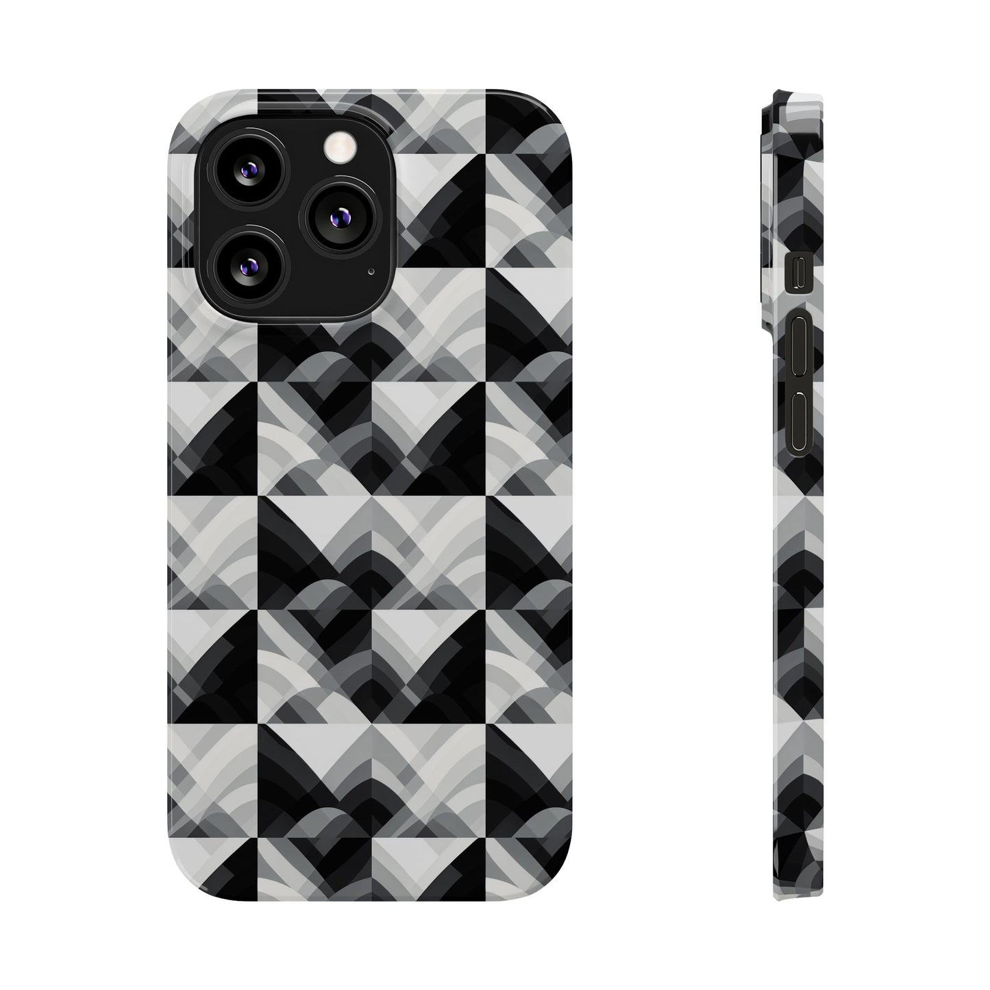 Stylish Black and Gray Slim Phone Case - Geometric Pattern for Modern Aesthetics