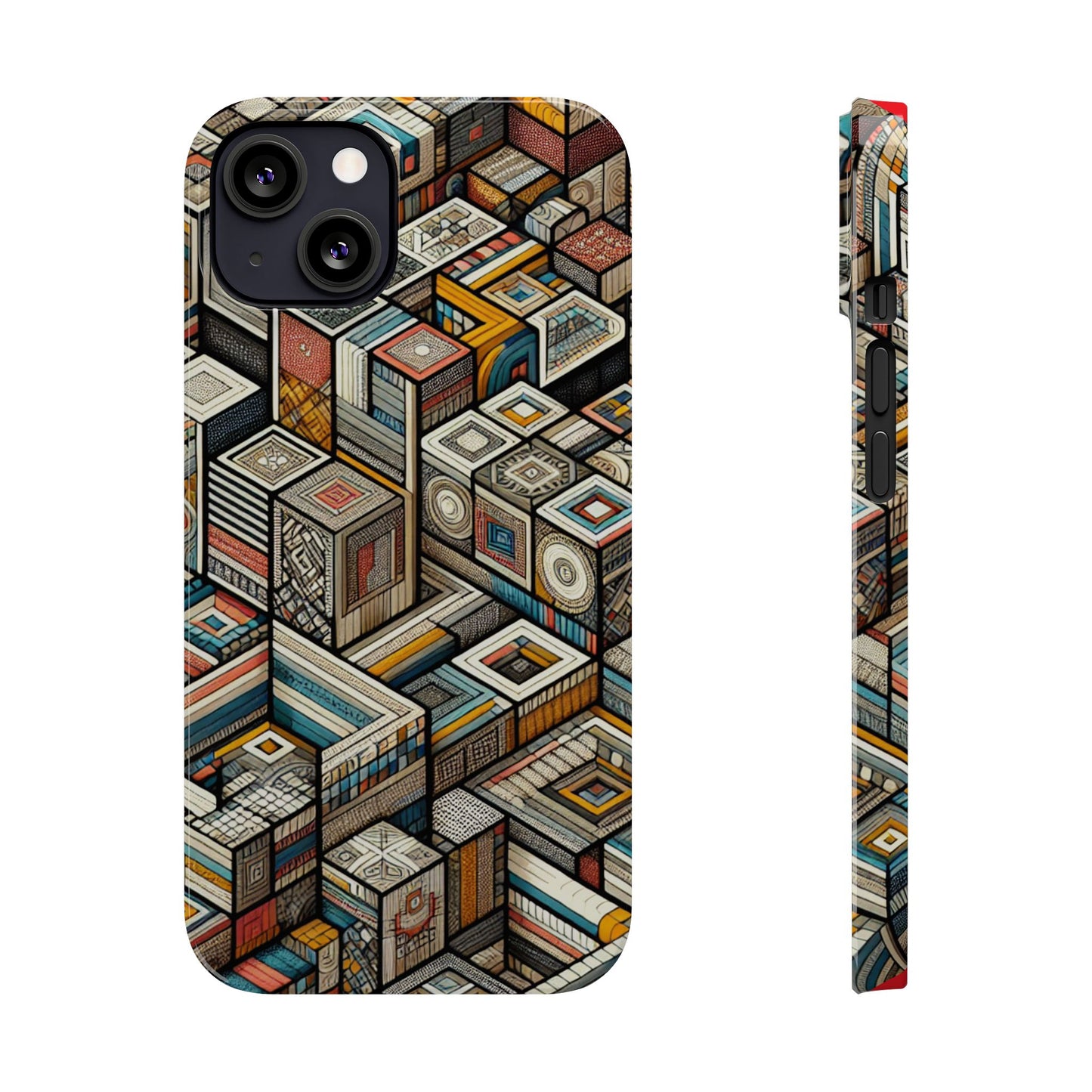 Artistic Retro Geometric Slim Phone Case - Unique Abstract Design