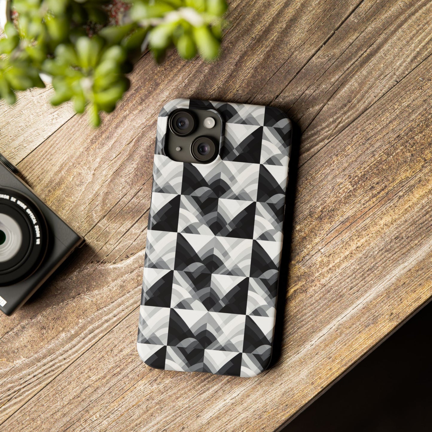 Stylish Black and Gray Slim Phone Case - Geometric Pattern for Modern Aesthetics