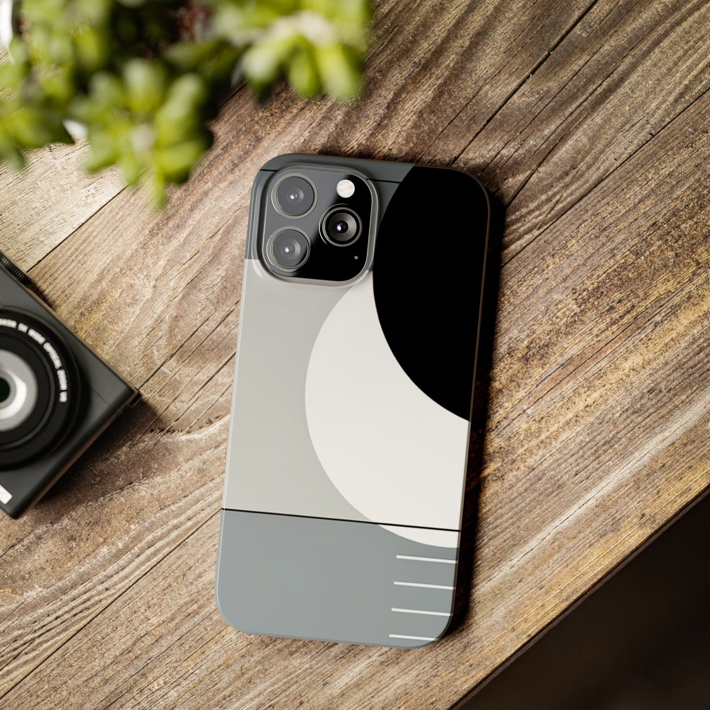 Minimalist Abstract Slim Phone Case - Modern Black and Gray Design