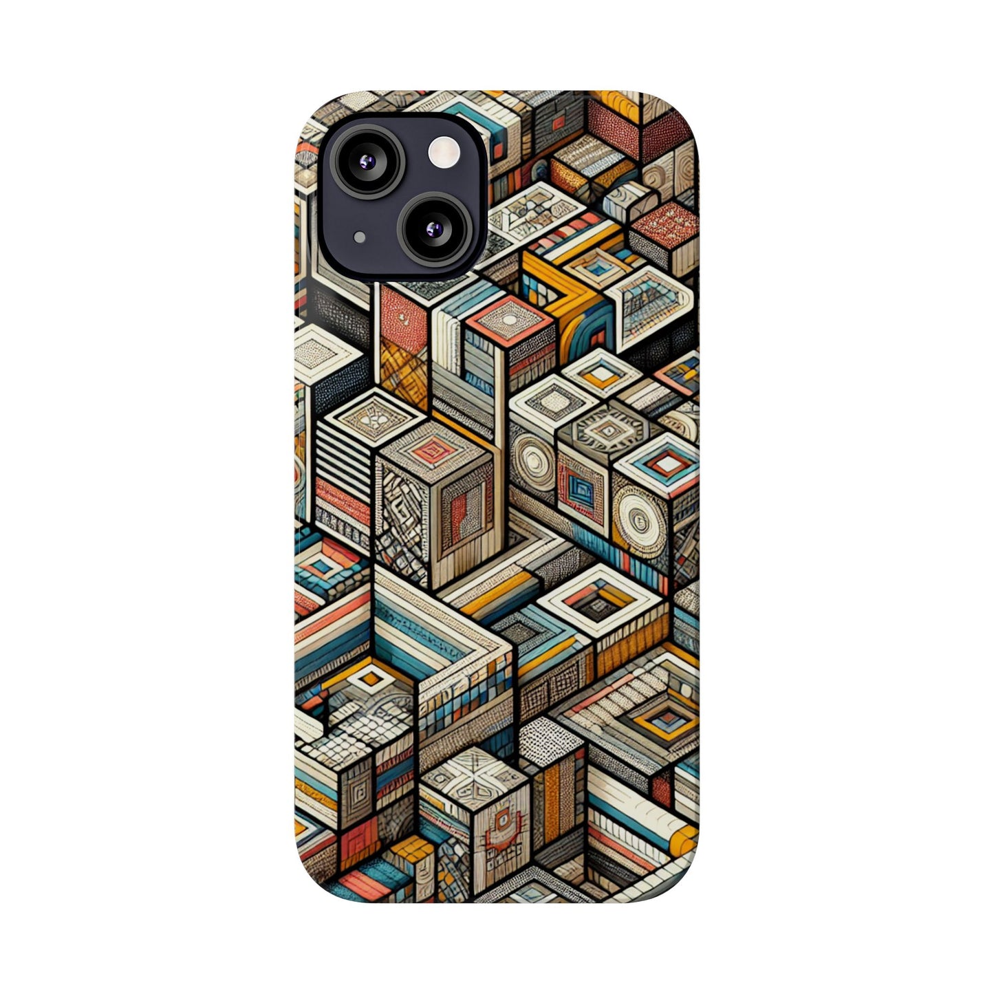 Artistic Retro Geometric Slim Phone Case - Unique Abstract Design