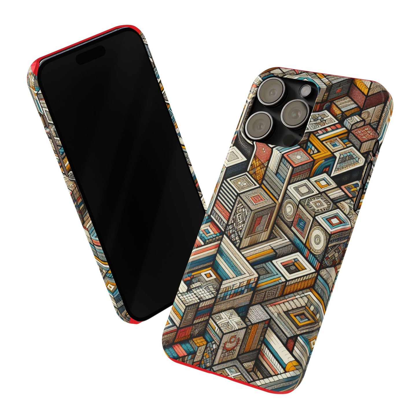 Artistic Retro Geometric Slim Phone Case - Unique Abstract Design