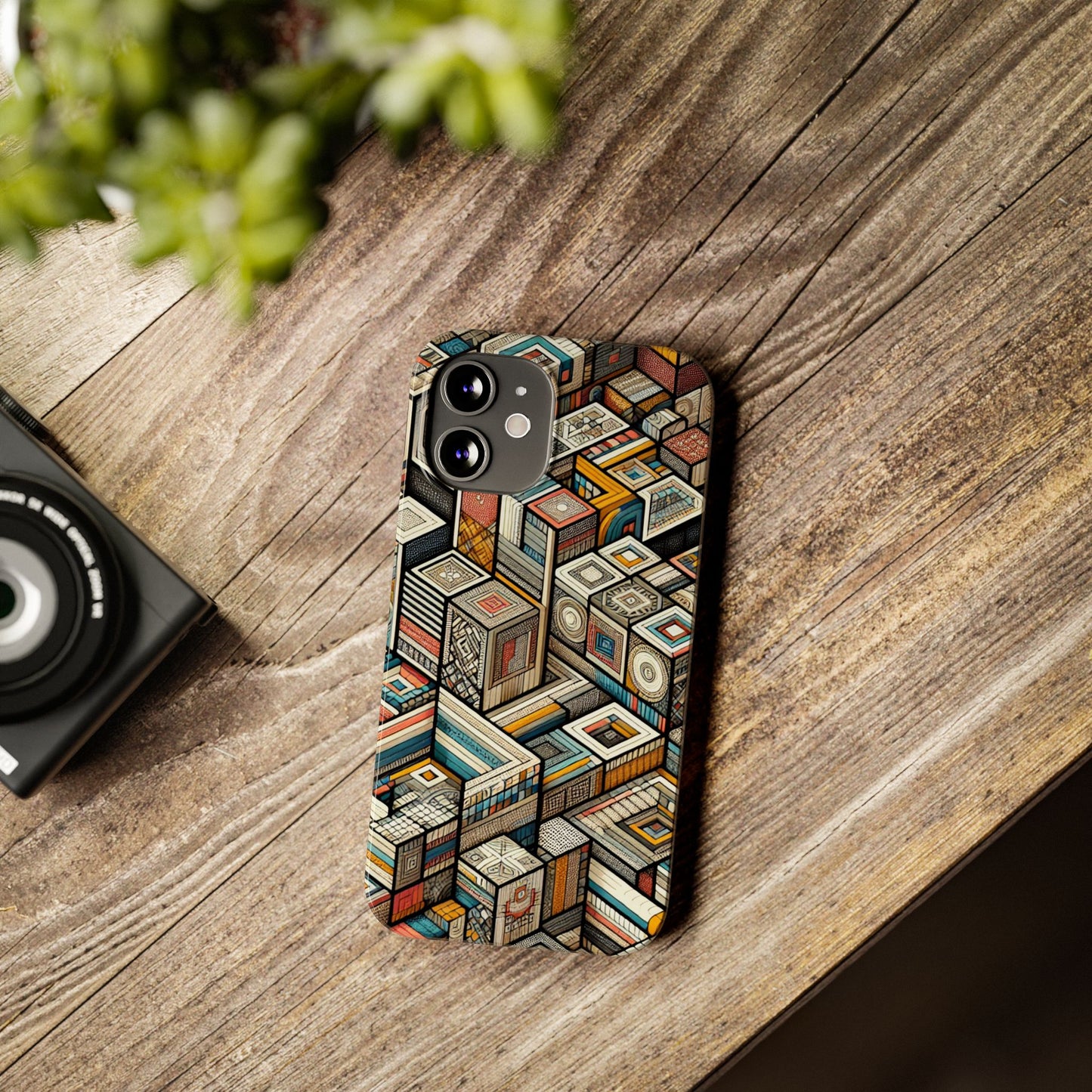Artistic Retro Geometric Slim Phone Case - Unique Abstract Design
