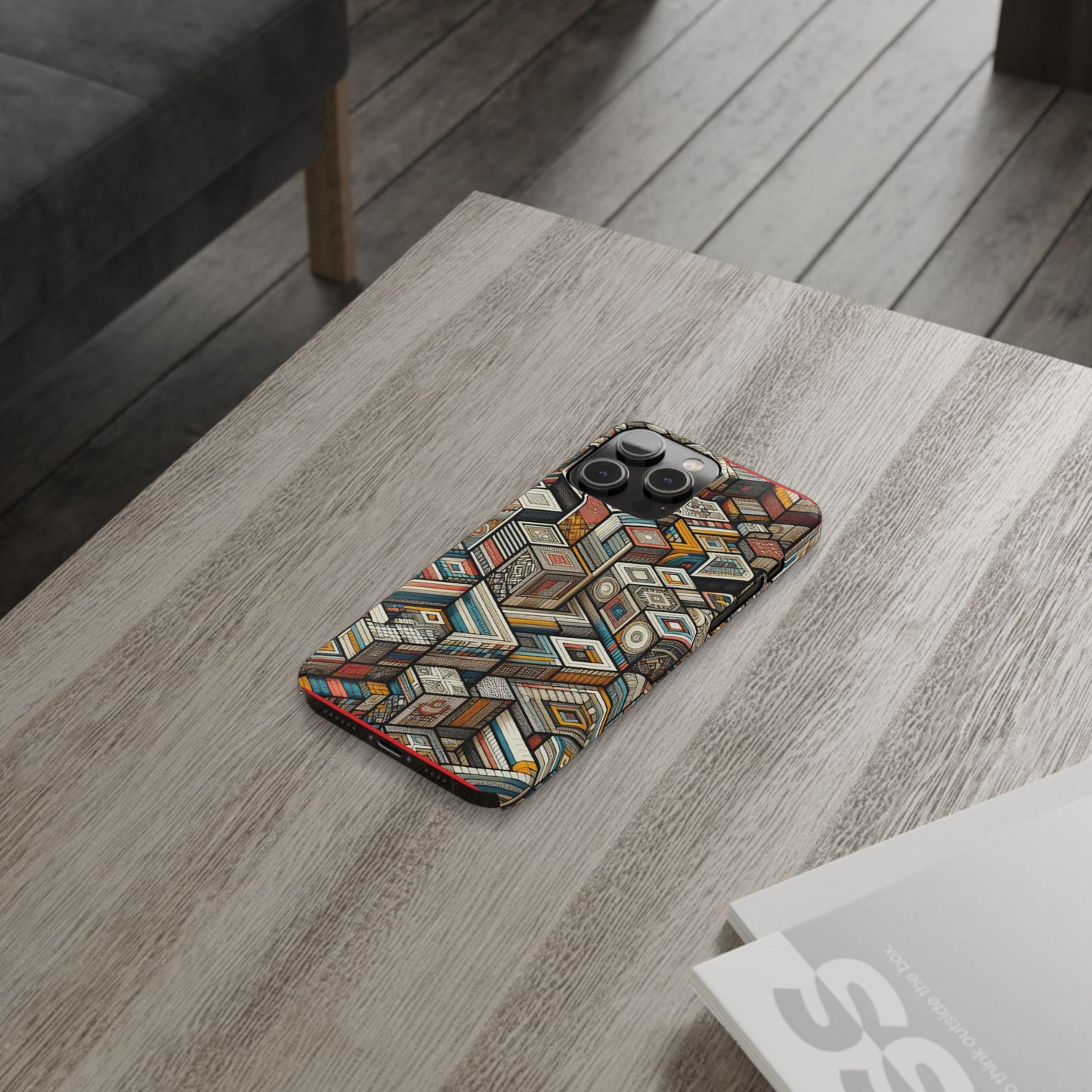 Artistic Retro Geometric Slim Phone Case - Unique Abstract Design