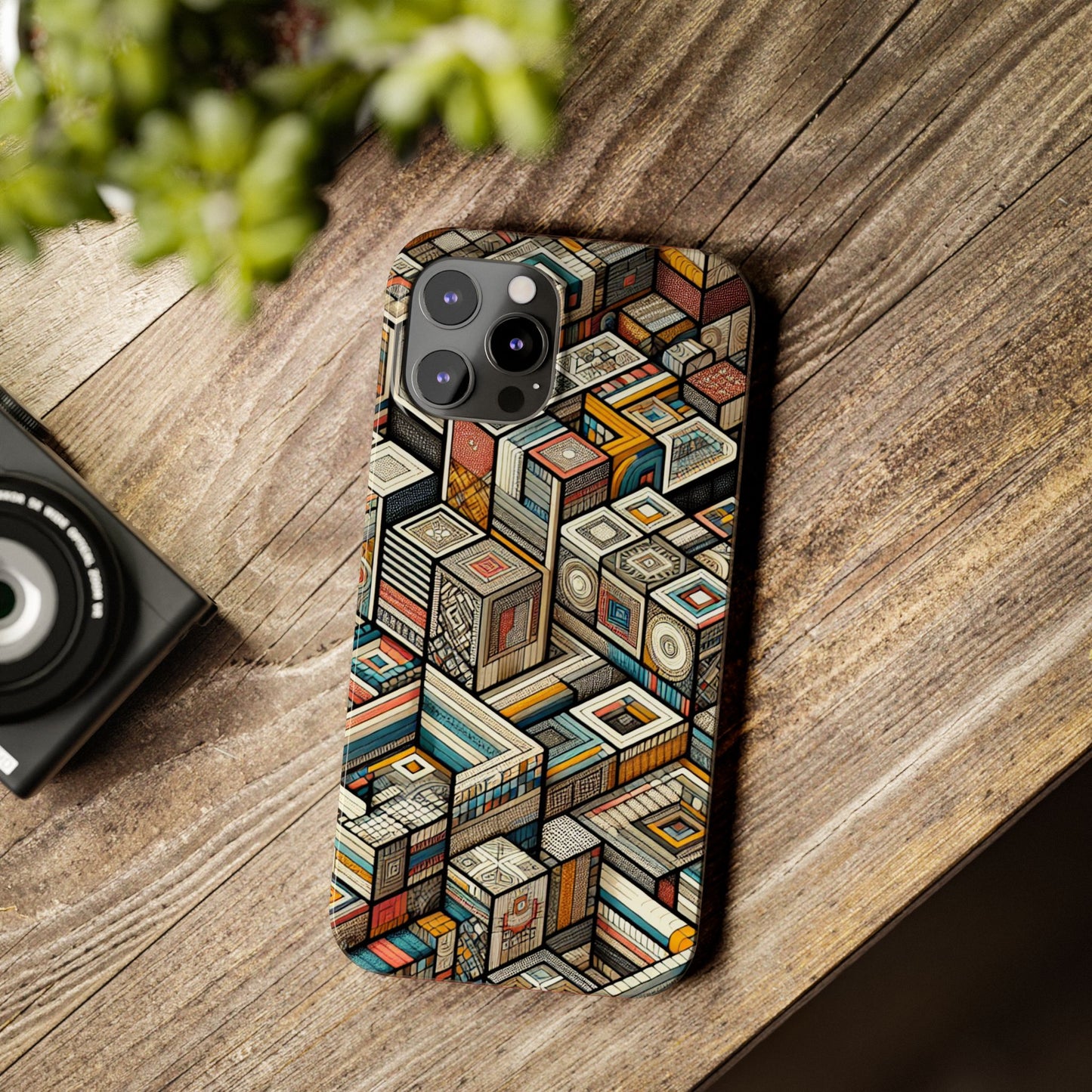Artistic Retro Geometric Slim Phone Case - Unique Abstract Design