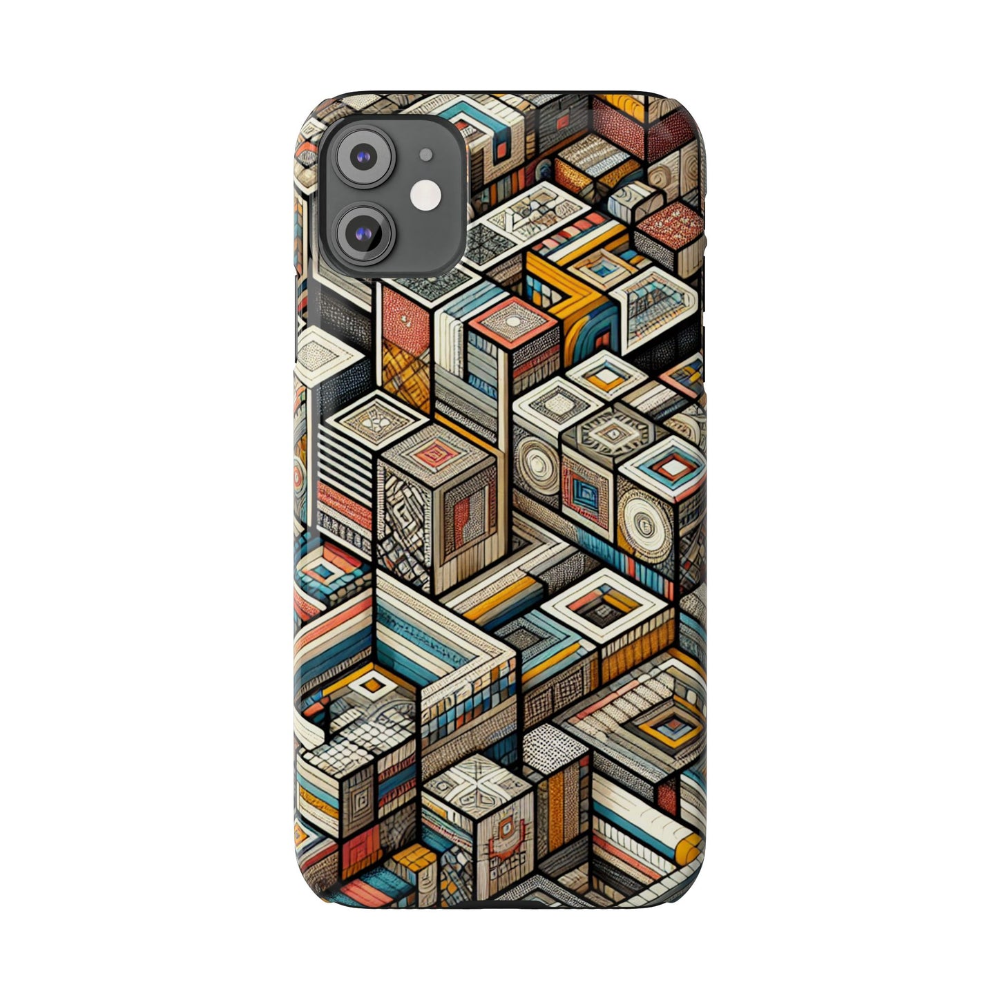 Artistic Retro Geometric Slim Phone Case - Unique Abstract Design