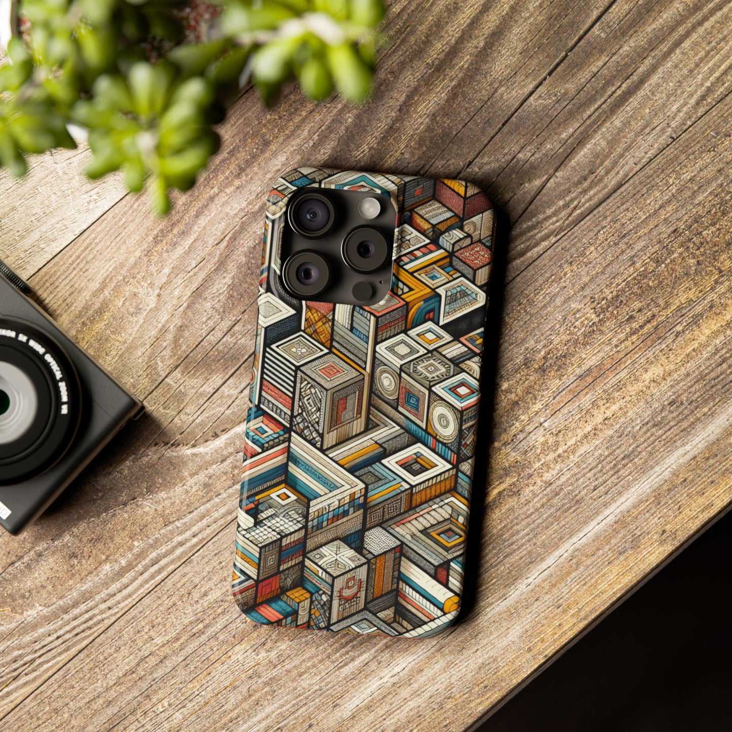 Artistic Retro Geometric Slim Phone Case - Unique Abstract Design