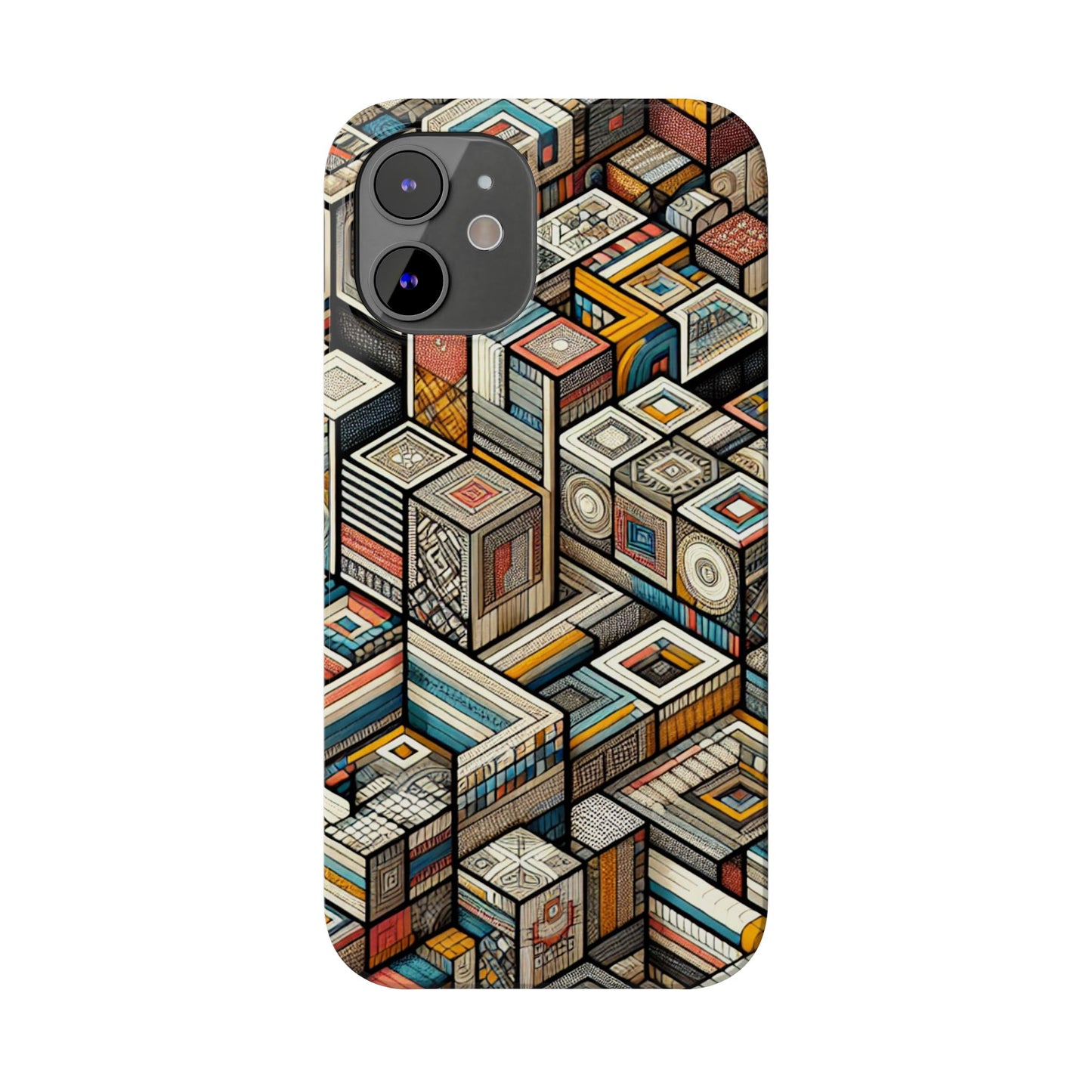 Artistic Retro Geometric Slim Phone Case - Unique Abstract Design