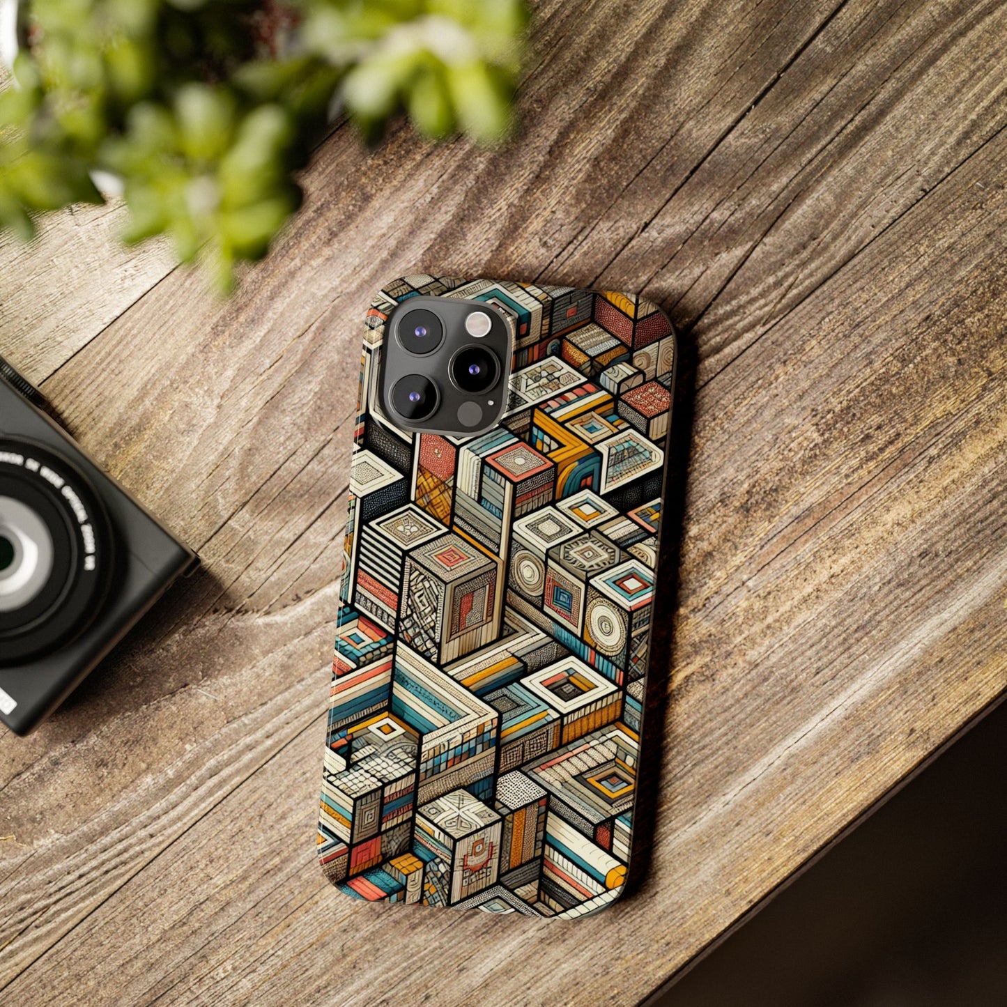 Artistic Retro Geometric Slim Phone Case - Unique Abstract Design