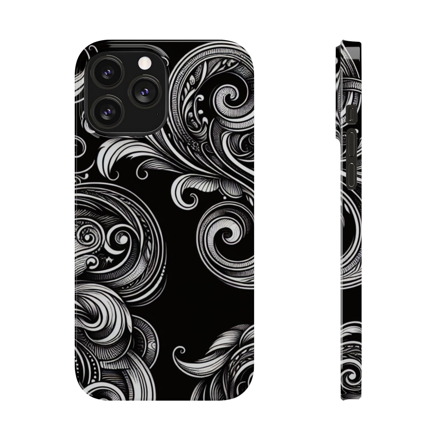 Elegant Black Swirl Slim Phone Case - Artistic Design for All Occasions