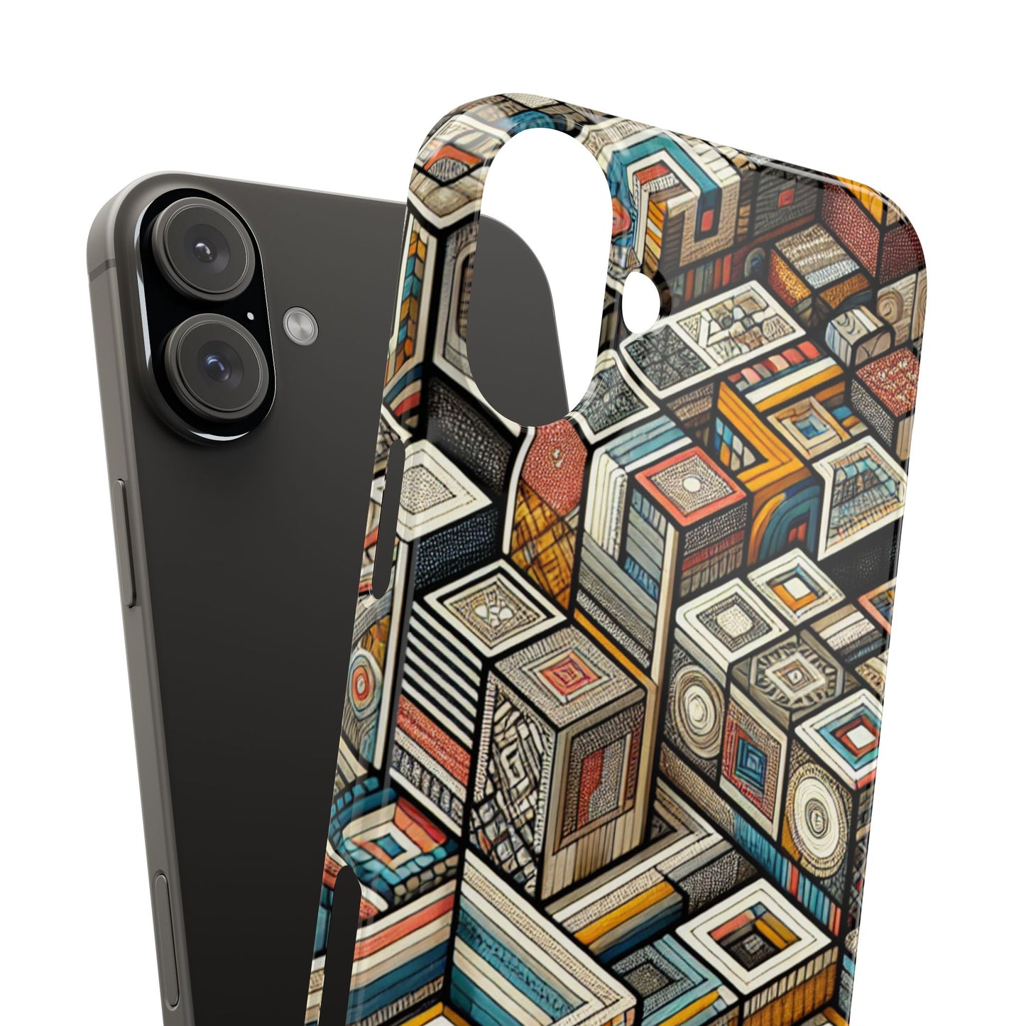 Artistic Retro Geometric Slim Phone Case - Unique Abstract Design