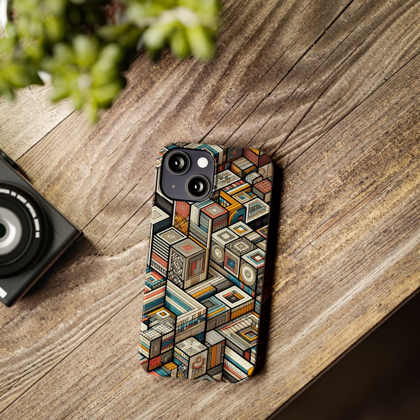 Artistic Retro Geometric Slim Phone Case - Unique Abstract Design