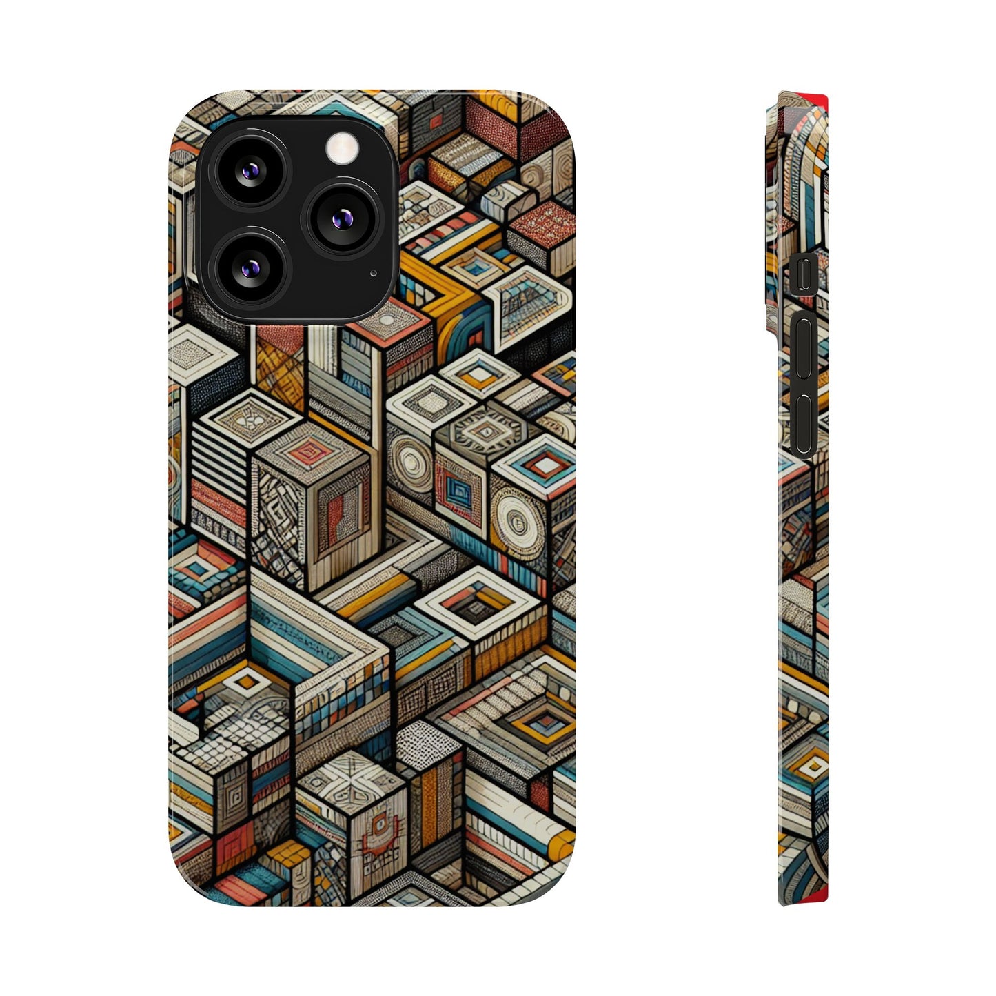 Artistic Retro Geometric Slim Phone Case - Unique Abstract Design
