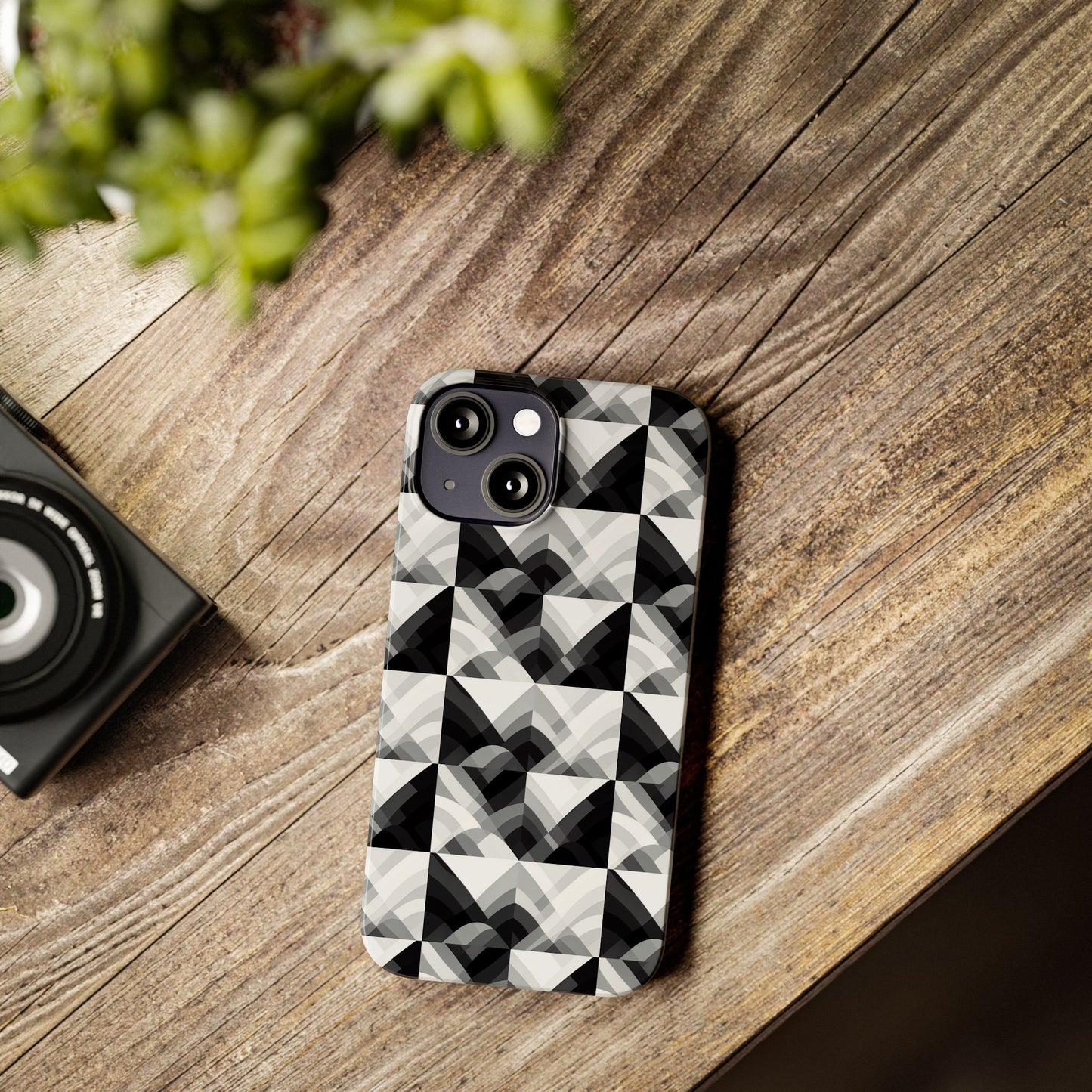 Stylish Black and Gray Slim Phone Case - Geometric Pattern for Modern Aesthetics