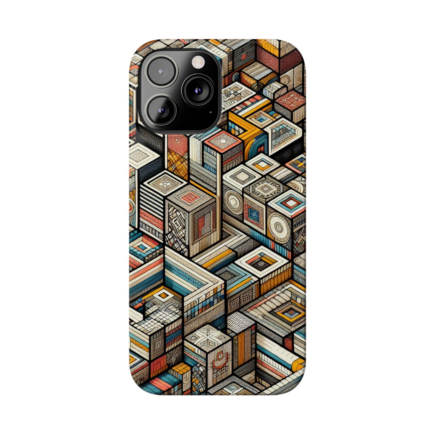 Artistic Retro Geometric Slim Phone Case - Unique Abstract Design