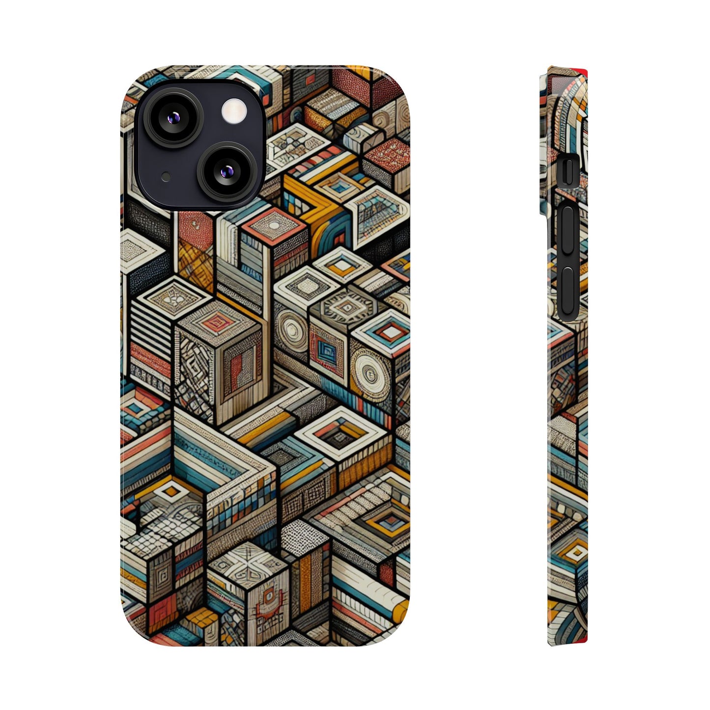 Artistic Retro Geometric Slim Phone Case - Unique Abstract Design