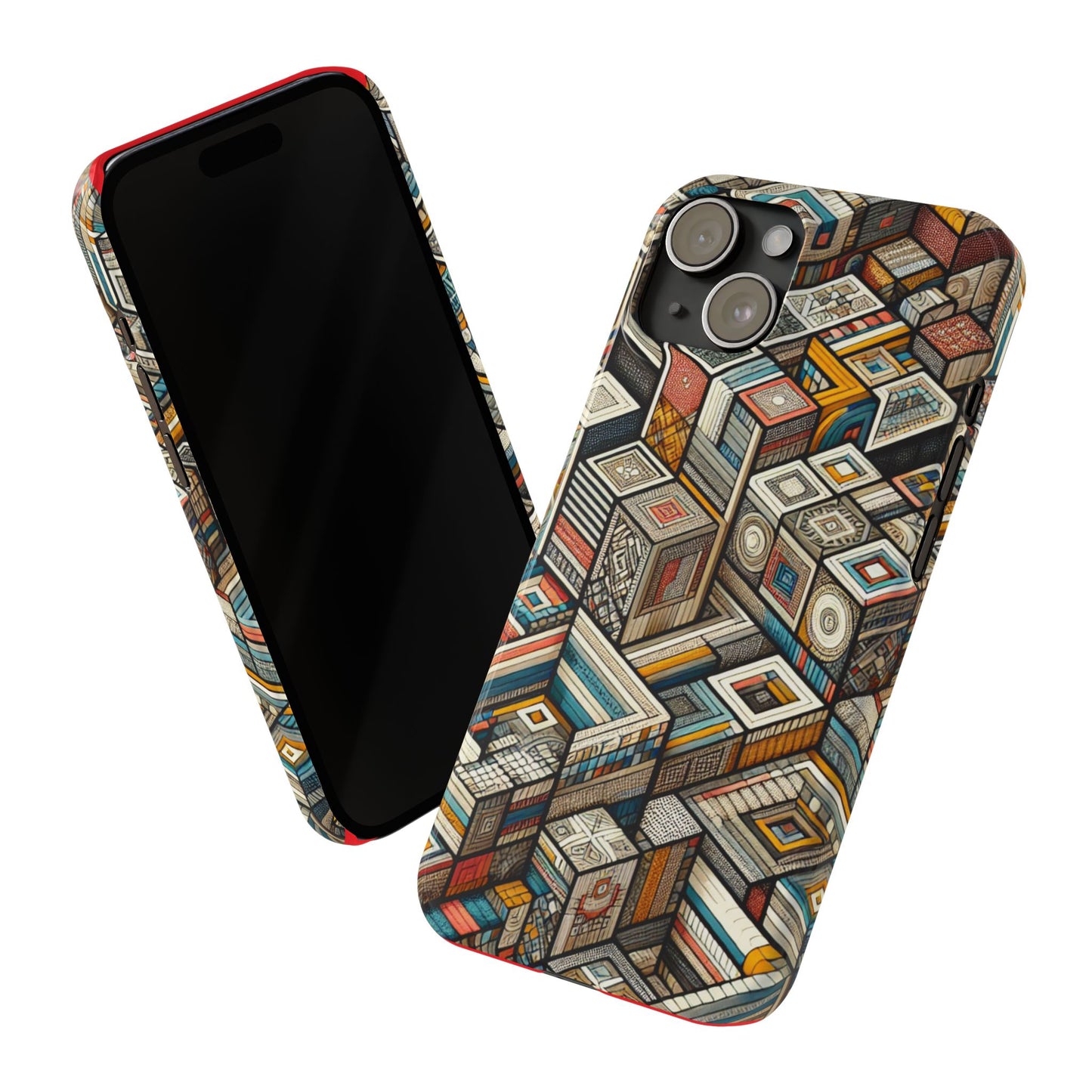 Artistic Retro Geometric Slim Phone Case - Unique Abstract Design