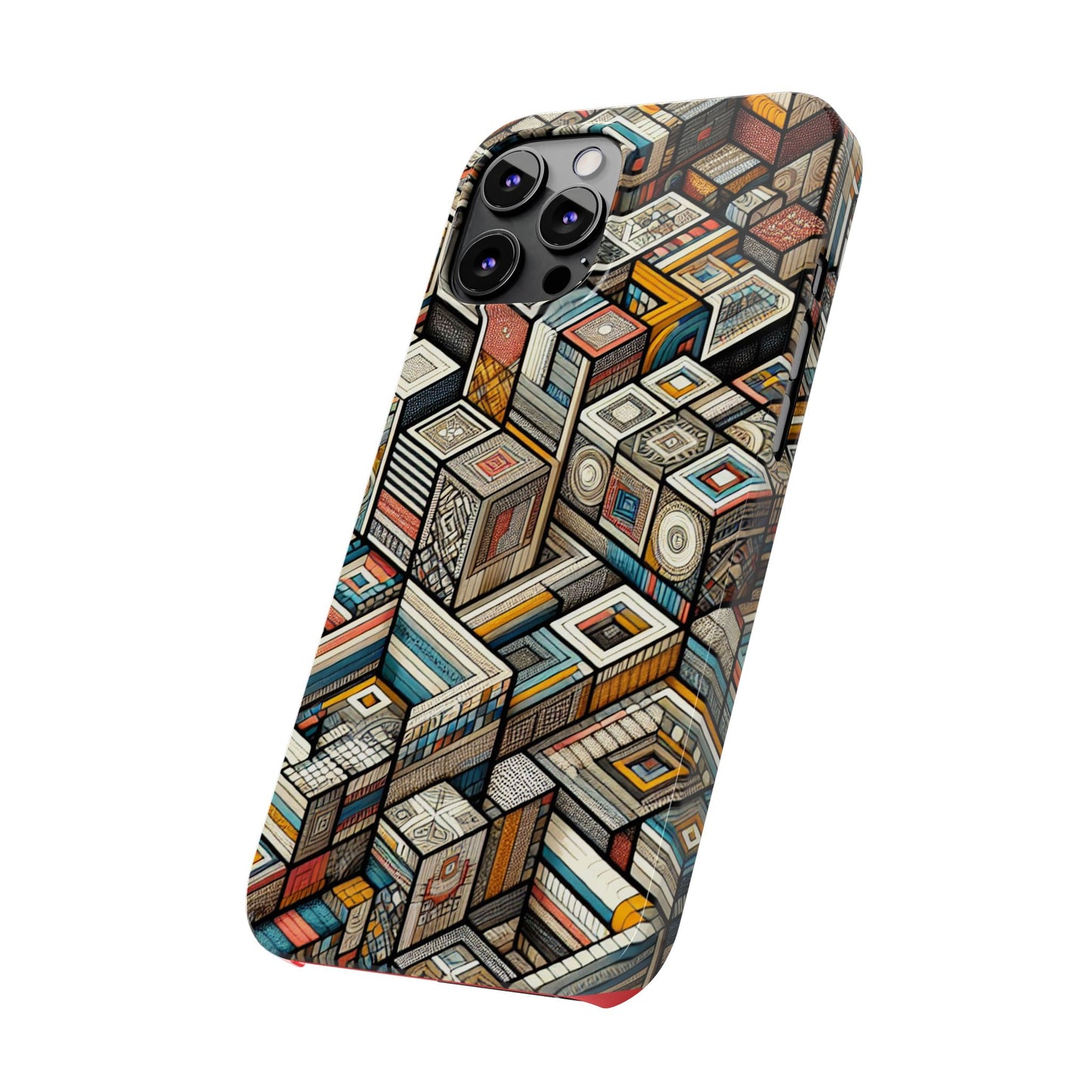 Artistic Retro Geometric Slim Phone Case - Unique Abstract Design