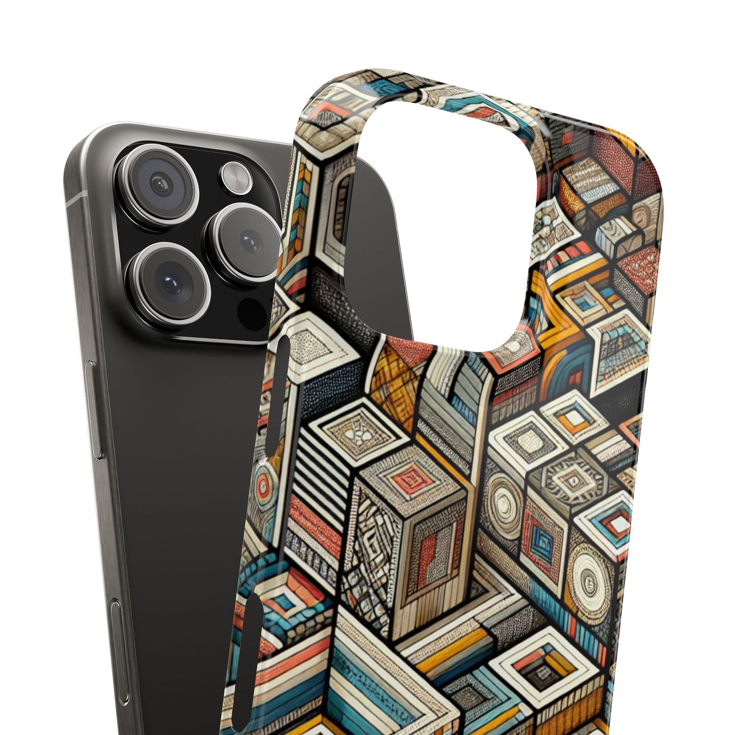 Artistic Retro Geometric Slim Phone Case - Unique Abstract Design