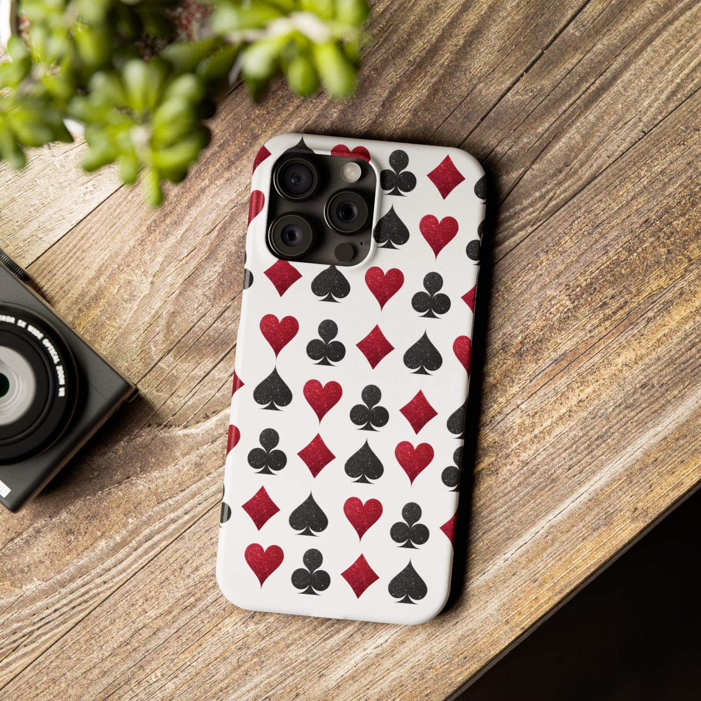 Stylish Playing Card Slim Phone Case - Red & Black Design