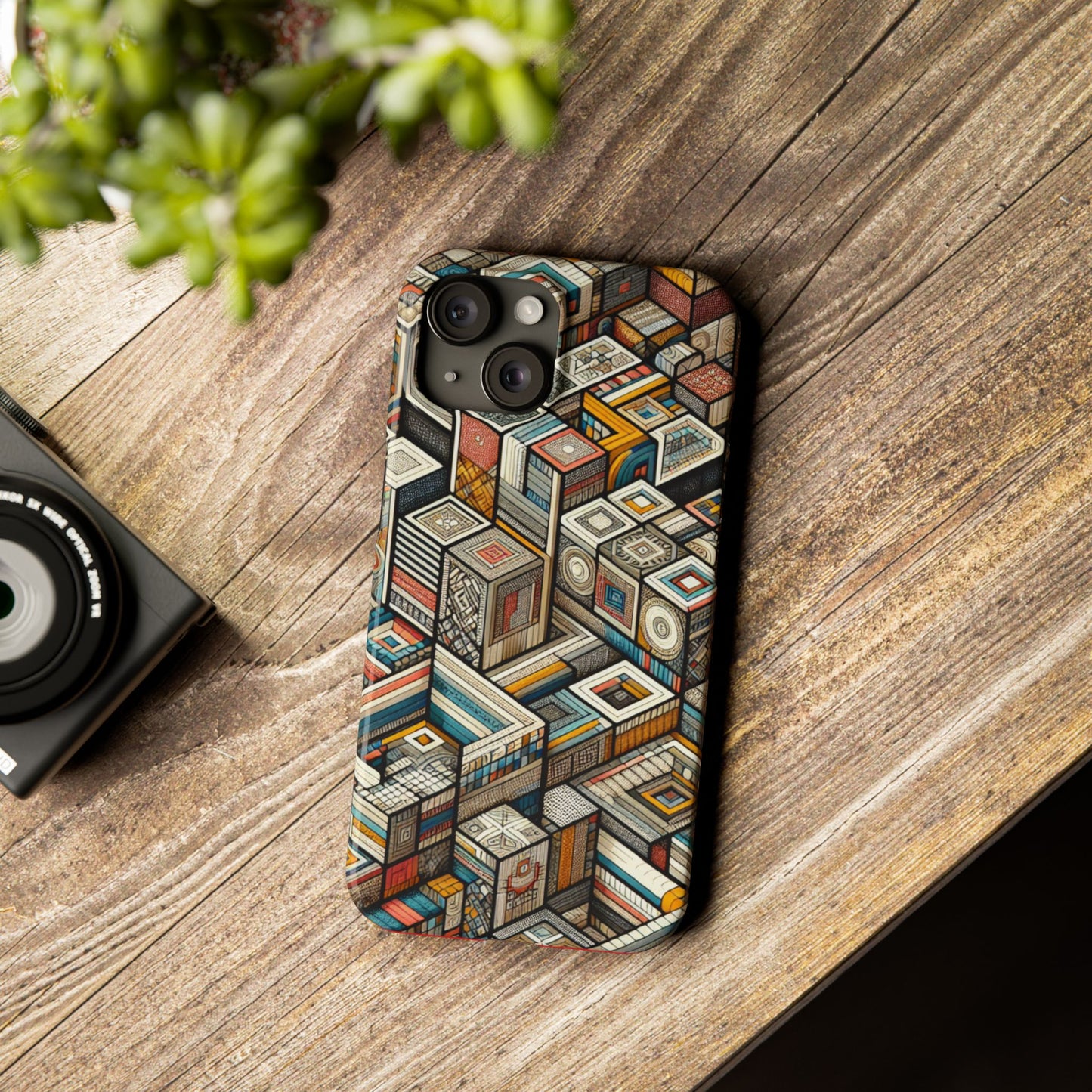 Artistic Retro Geometric Slim Phone Case - Unique Abstract Design