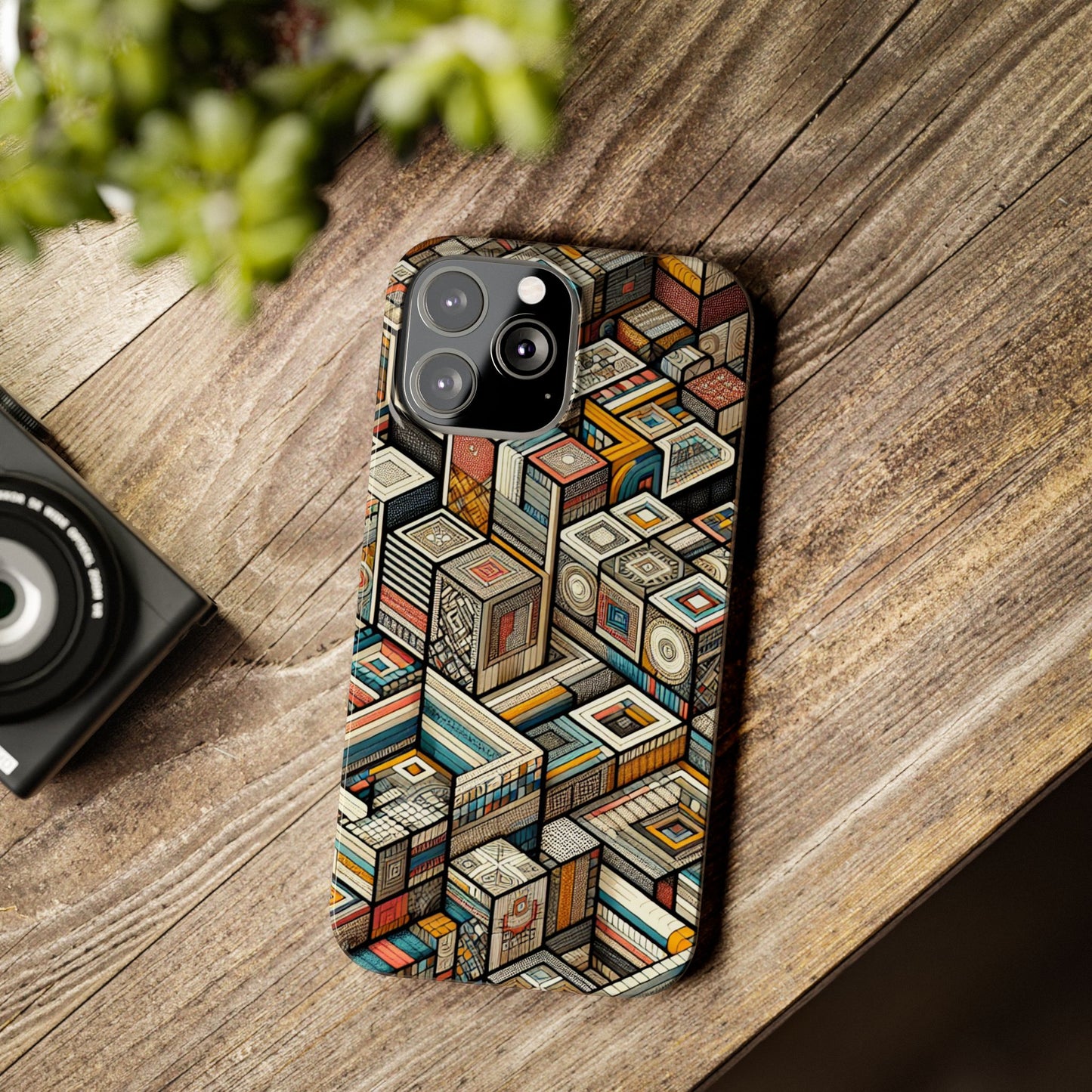 Artistic Retro Geometric Slim Phone Case - Unique Abstract Design
