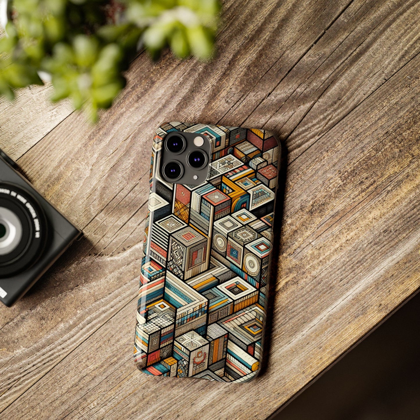 Artistic Retro Geometric Slim Phone Case - Unique Abstract Design