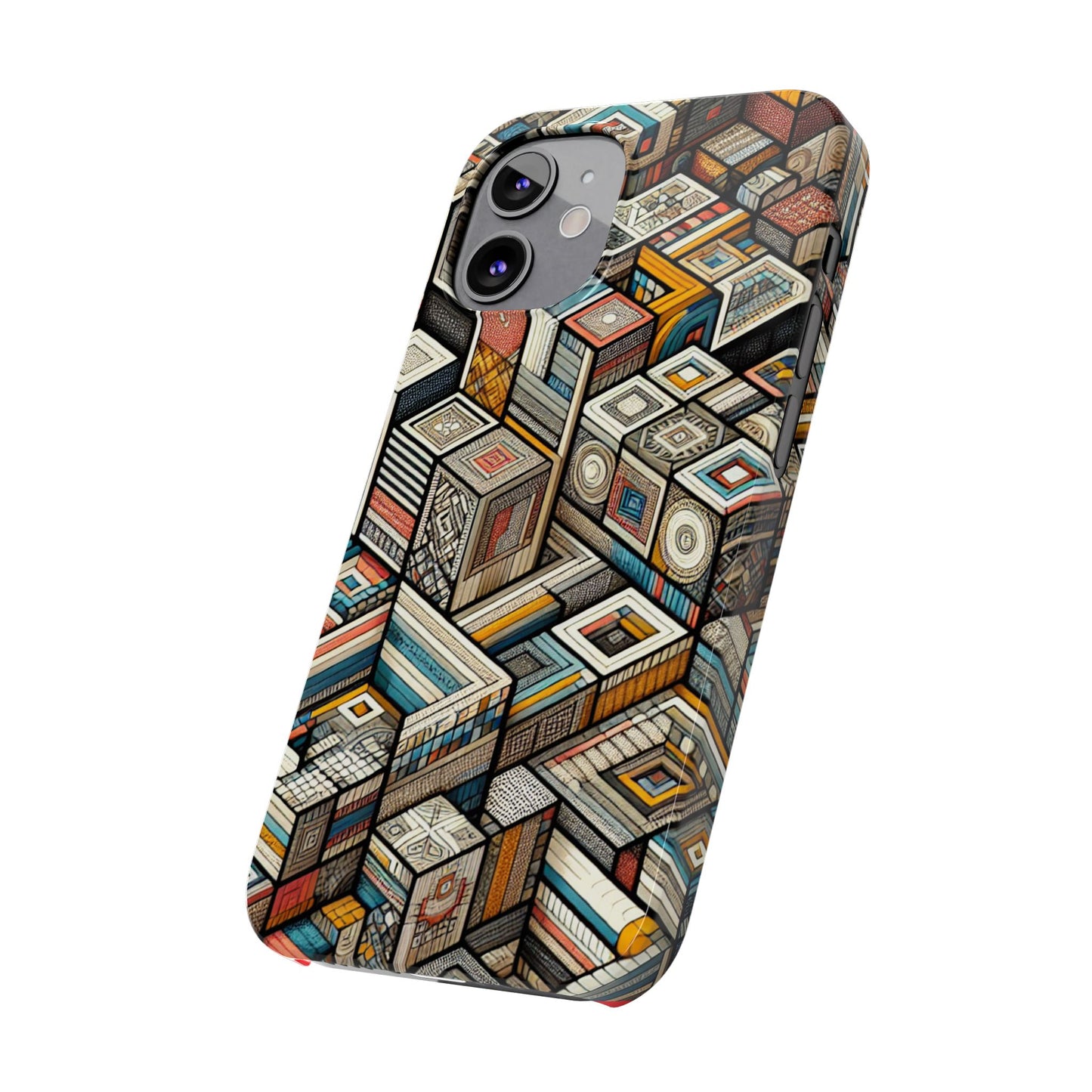 Artistic Retro Geometric Slim Phone Case - Unique Abstract Design