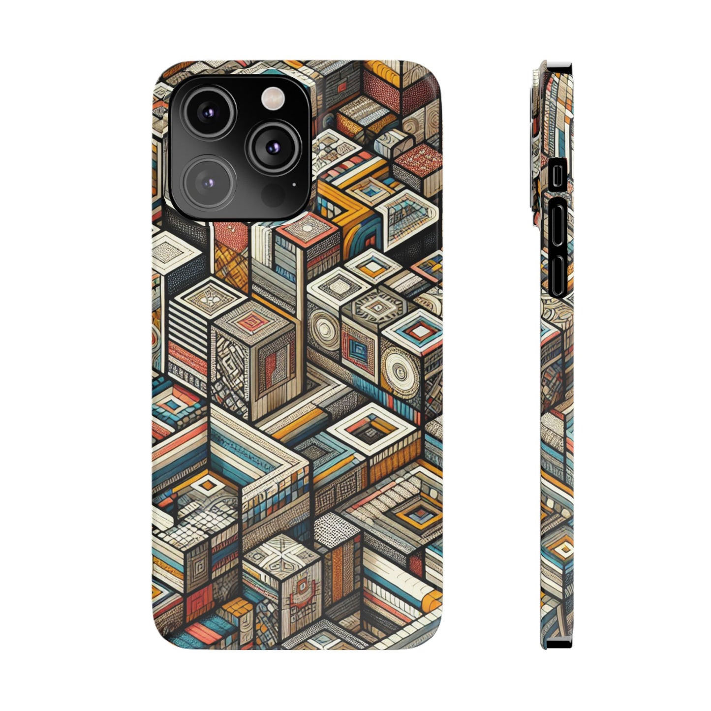 Artistic Retro Geometric Slim Phone Case - Unique Abstract Design