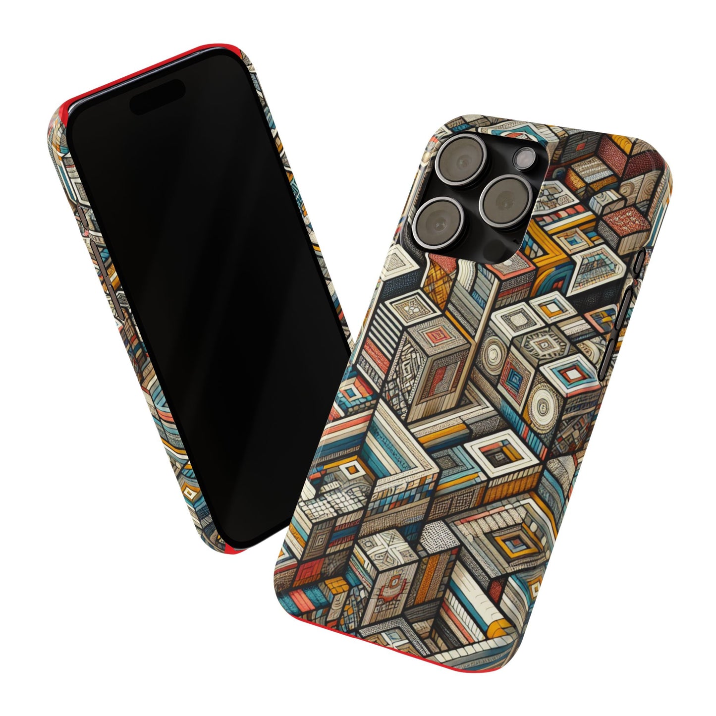 Artistic Retro Geometric Slim Phone Case - Unique Abstract Design