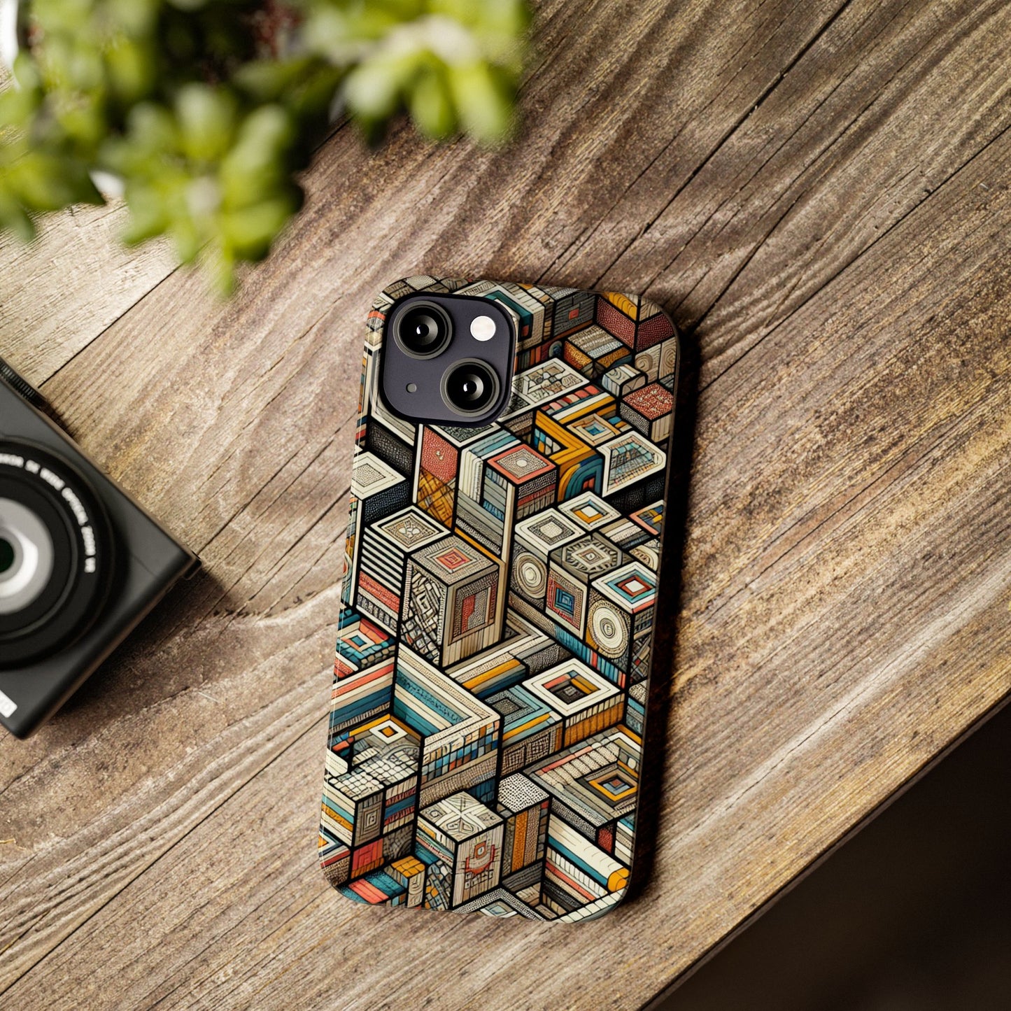 Artistic Retro Geometric Slim Phone Case - Unique Abstract Design