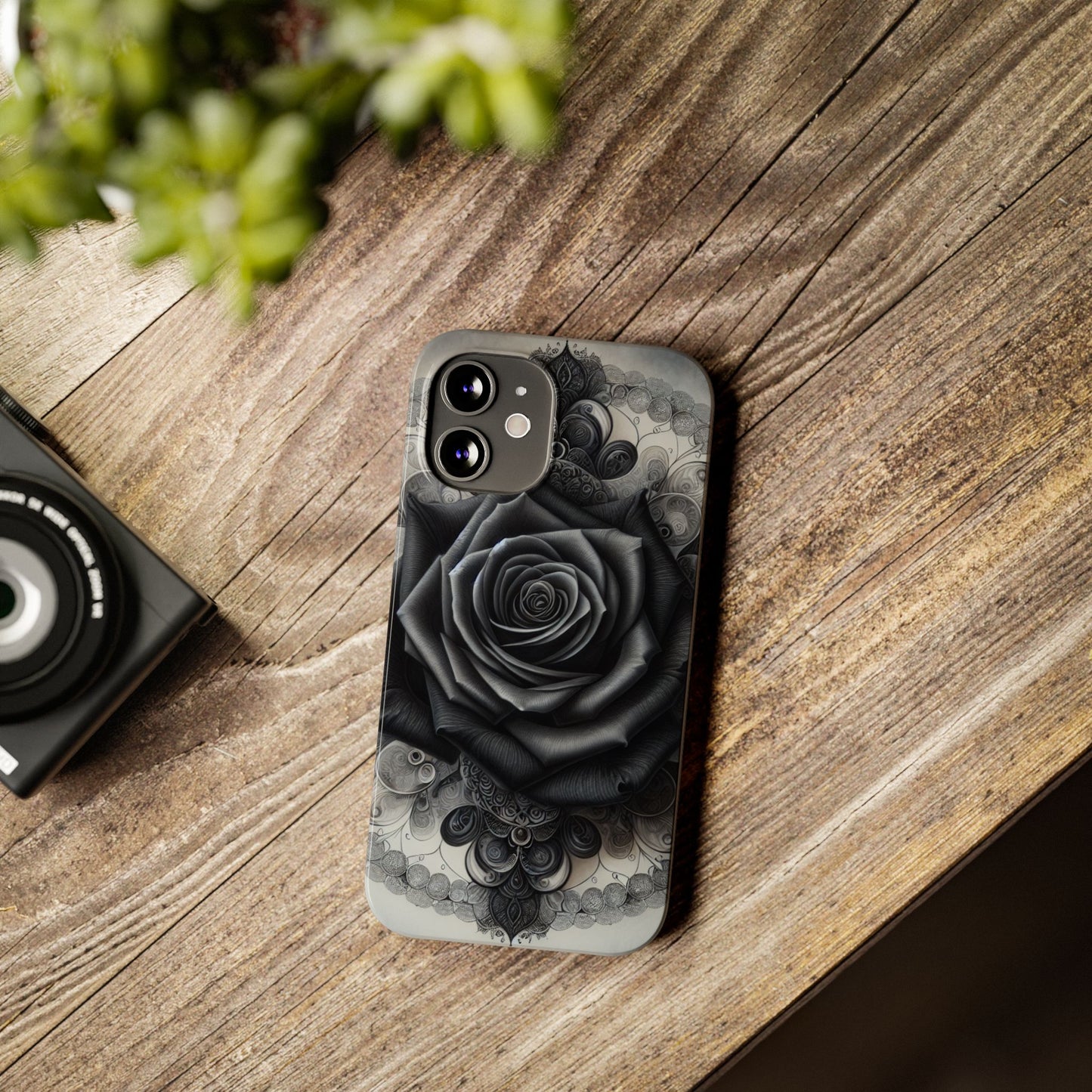 Elegant Black Rose Slim Phone Case for Stylish Protection