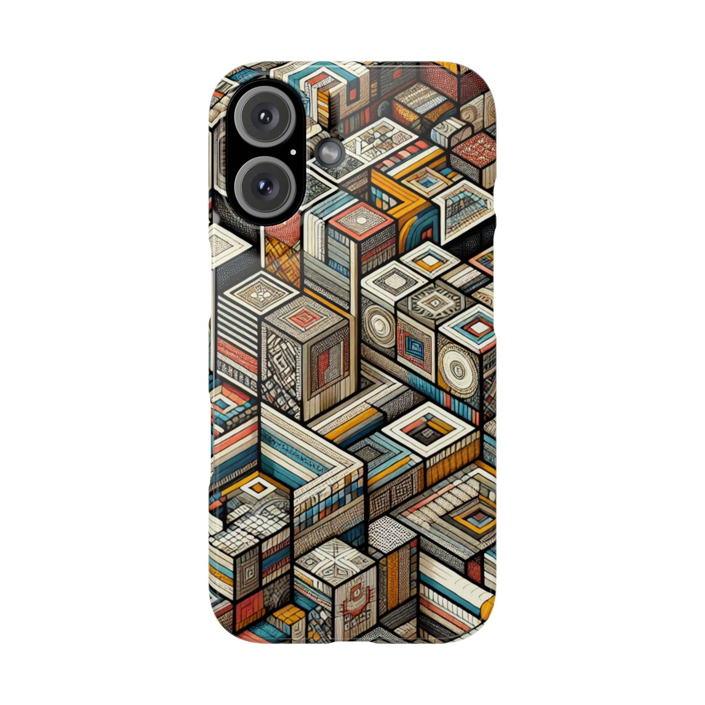 Artistic Retro Geometric Slim Phone Case - Unique Abstract Design