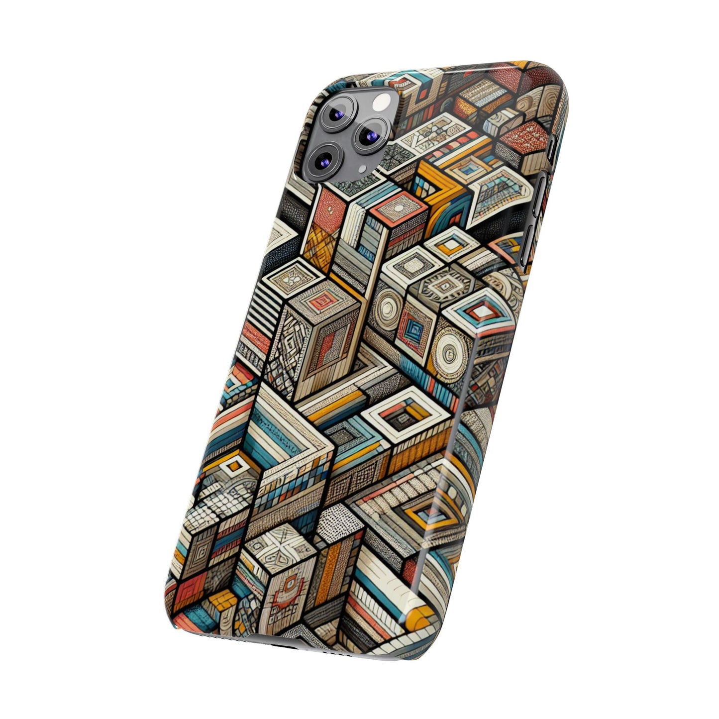 Artistic Retro Geometric Slim Phone Case - Unique Abstract Design