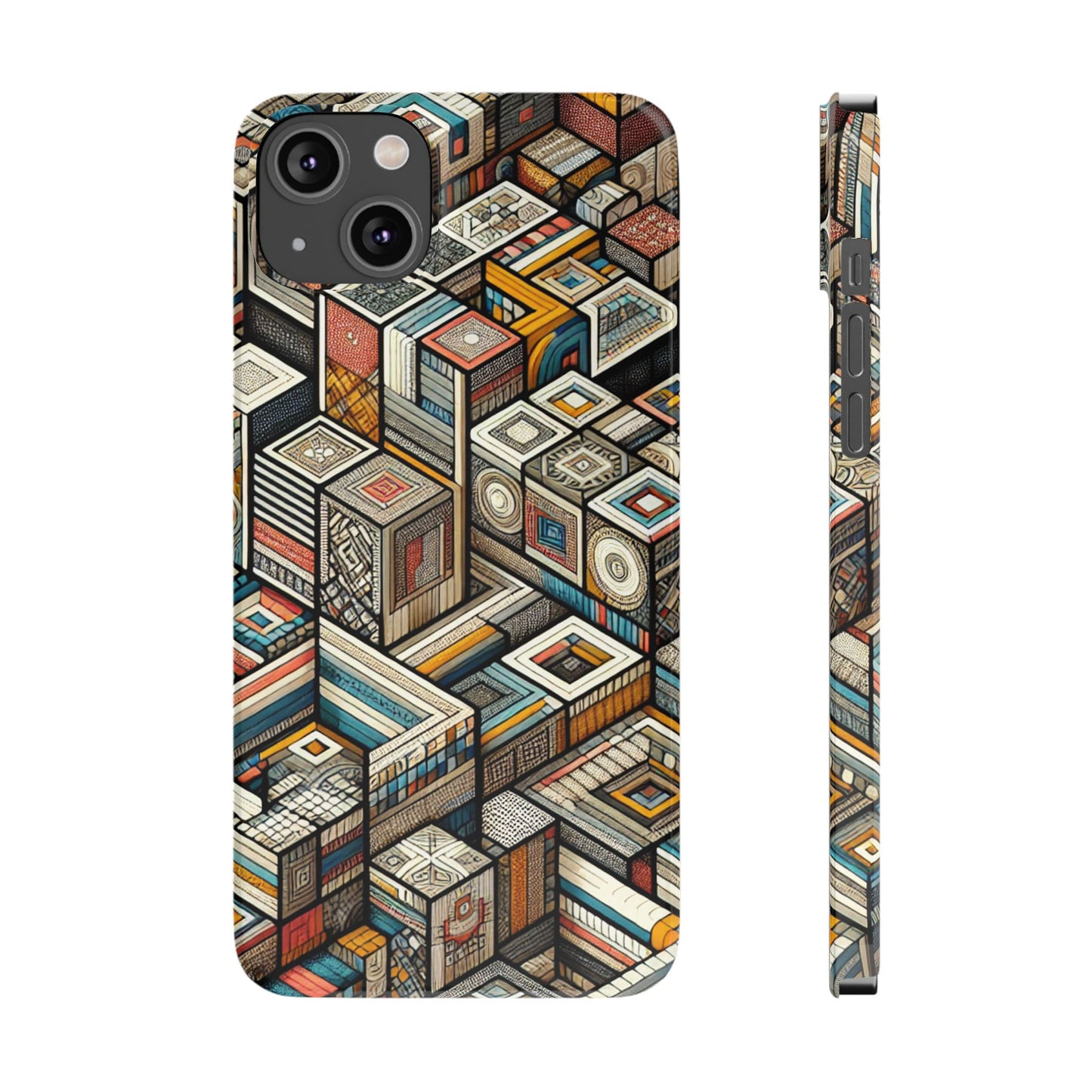 Artistic Retro Geometric Slim Phone Case - Unique Abstract Design