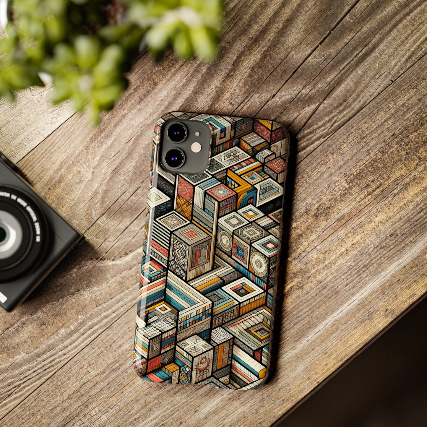 Artistic Retro Geometric Slim Phone Case - Unique Abstract Design