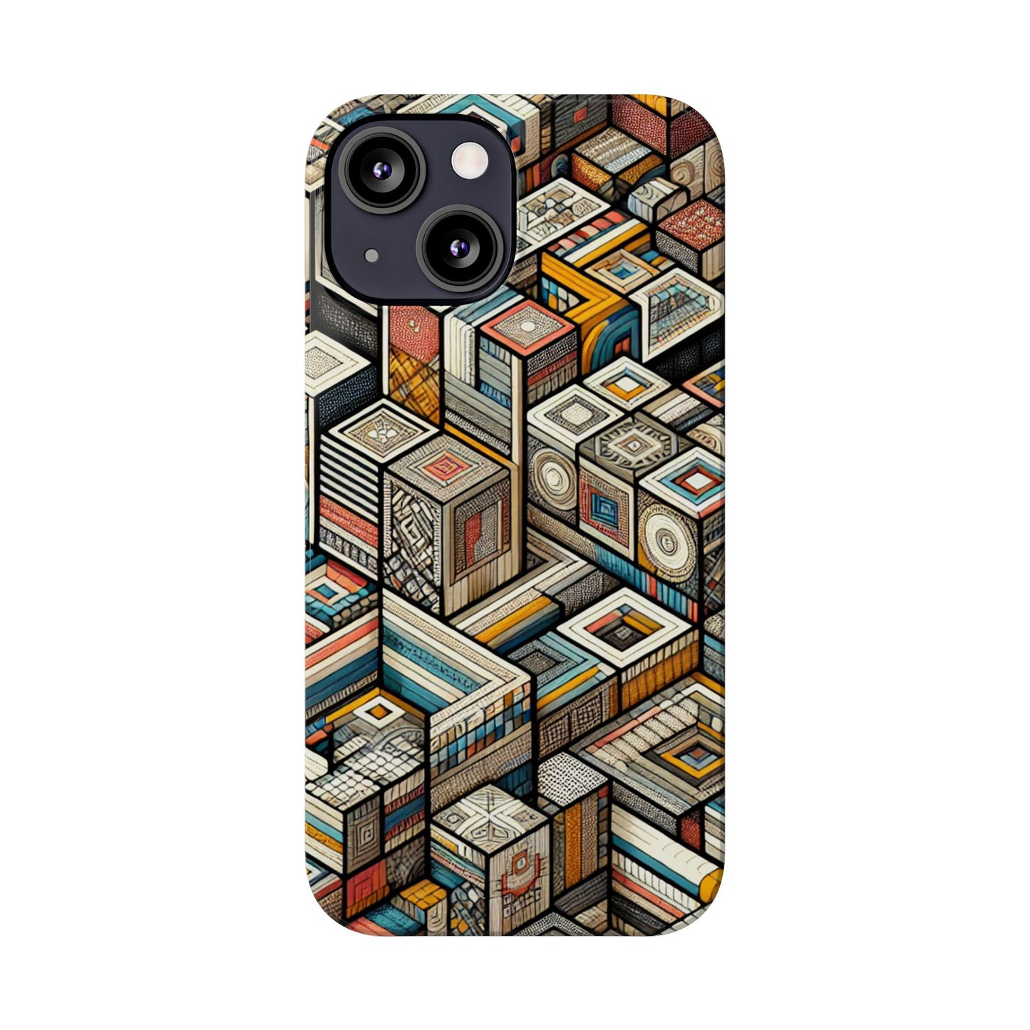 Artistic Retro Geometric Slim Phone Case - Unique Abstract Design