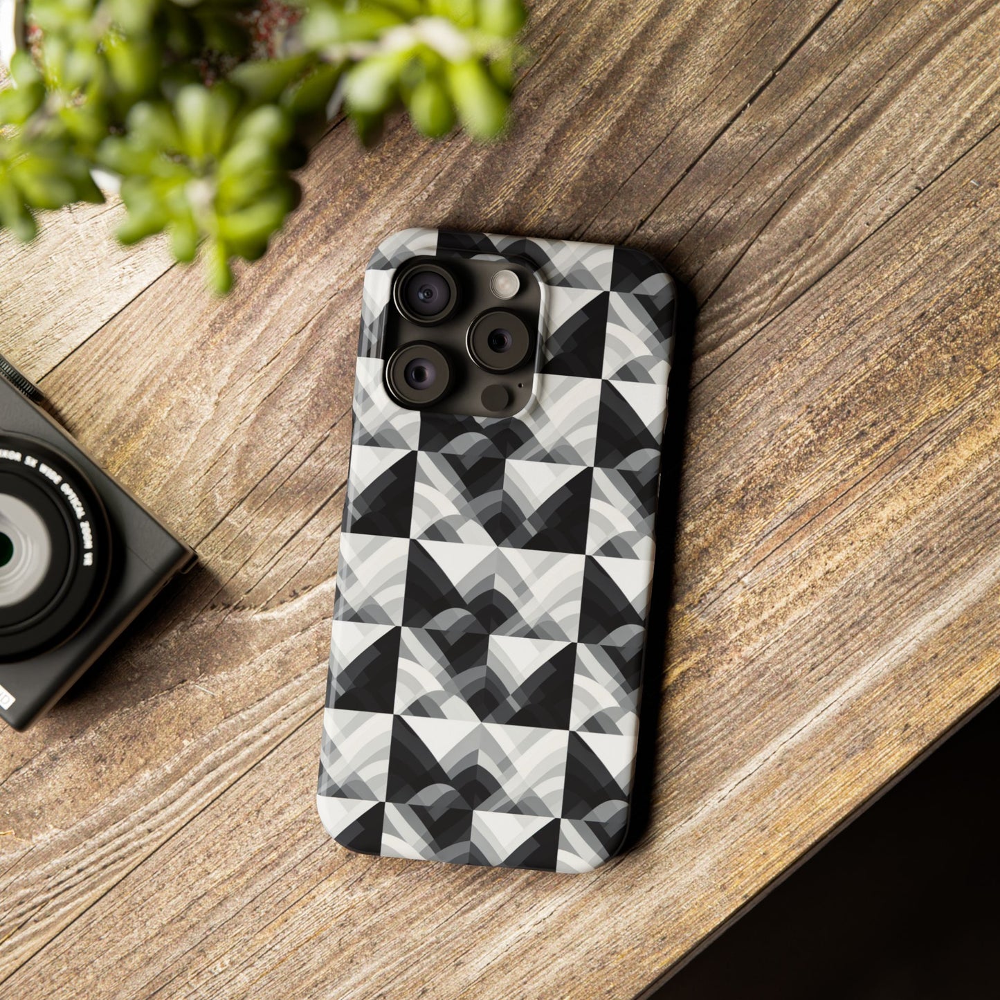 Stylish Black and Gray Slim Phone Case - Geometric Pattern for Modern Aesthetics