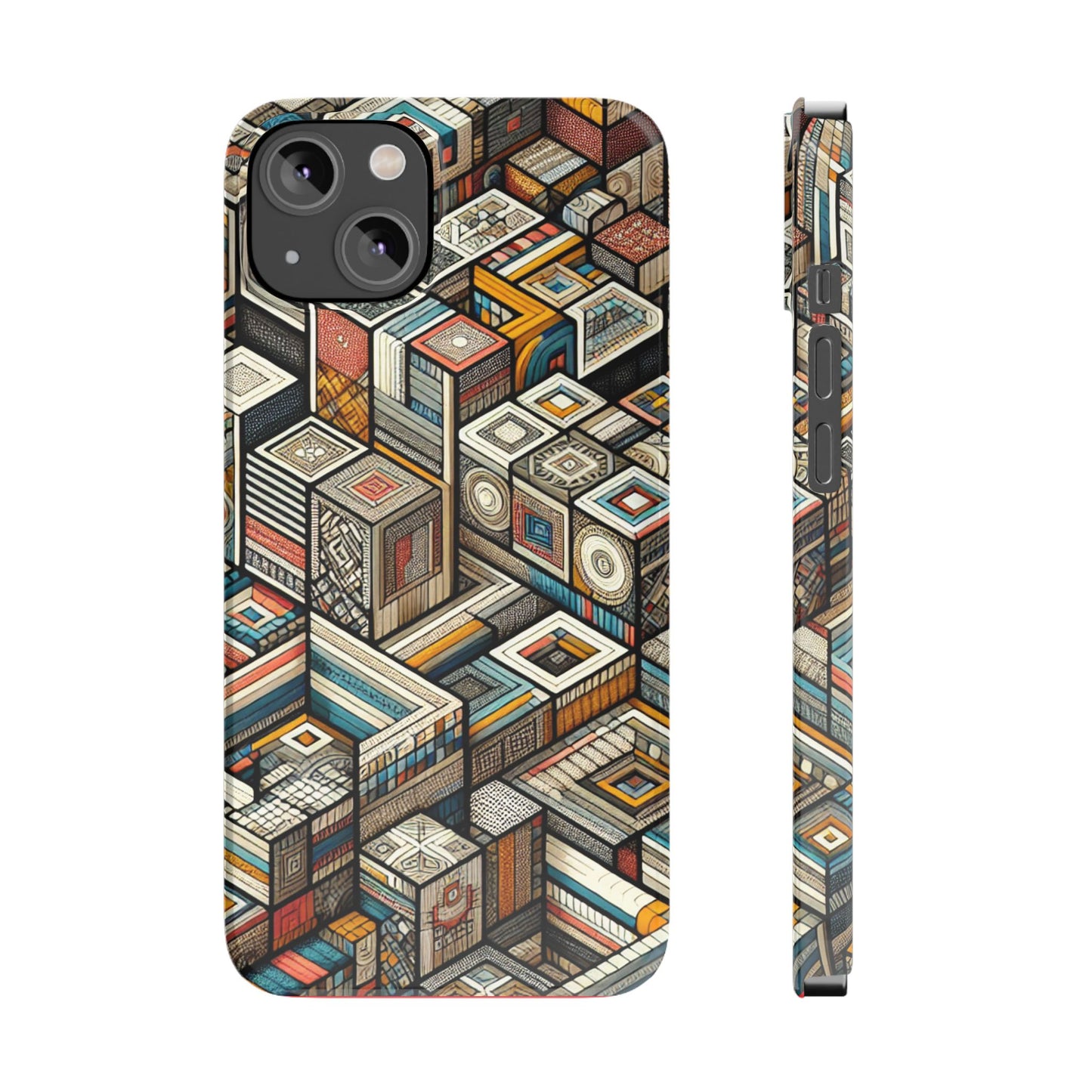 Artistic Retro Geometric Slim Phone Case - Unique Abstract Design