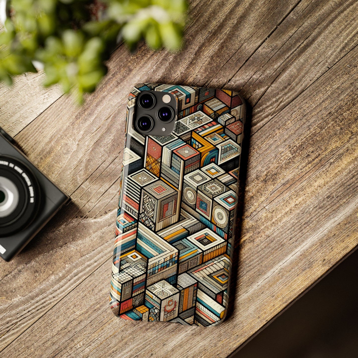 Artistic Retro Geometric Slim Phone Case - Unique Abstract Design