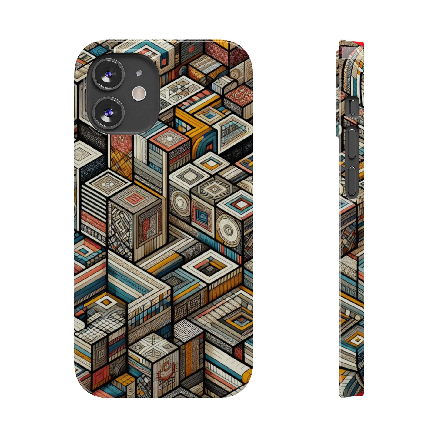 Artistic Retro Geometric Slim Phone Case - Unique Abstract Design