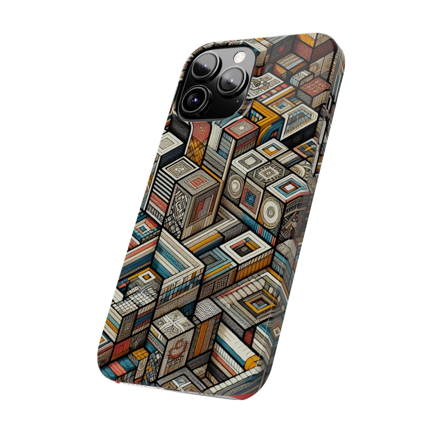 Artistic Retro Geometric Slim Phone Case - Unique Abstract Design