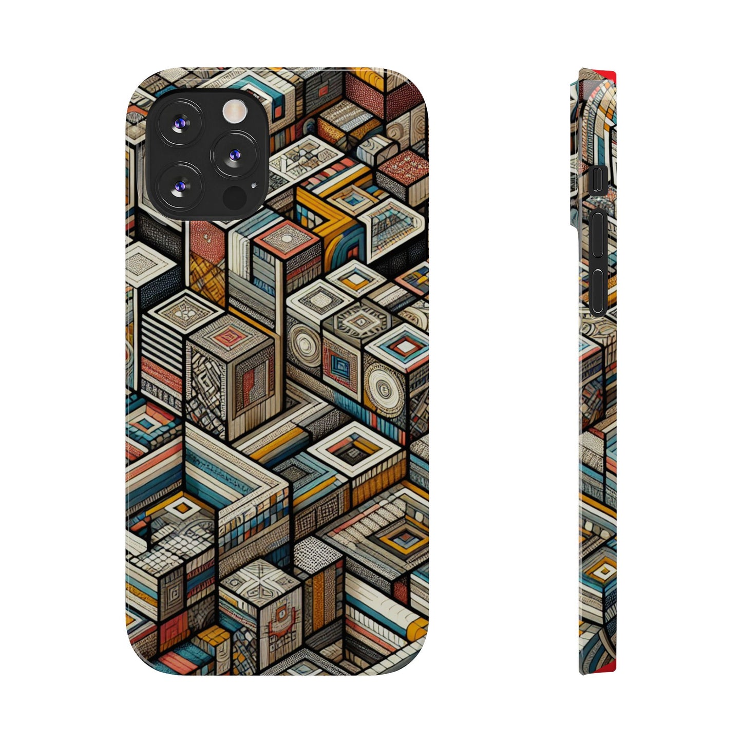 Artistic Retro Geometric Slim Phone Case - Unique Abstract Design
