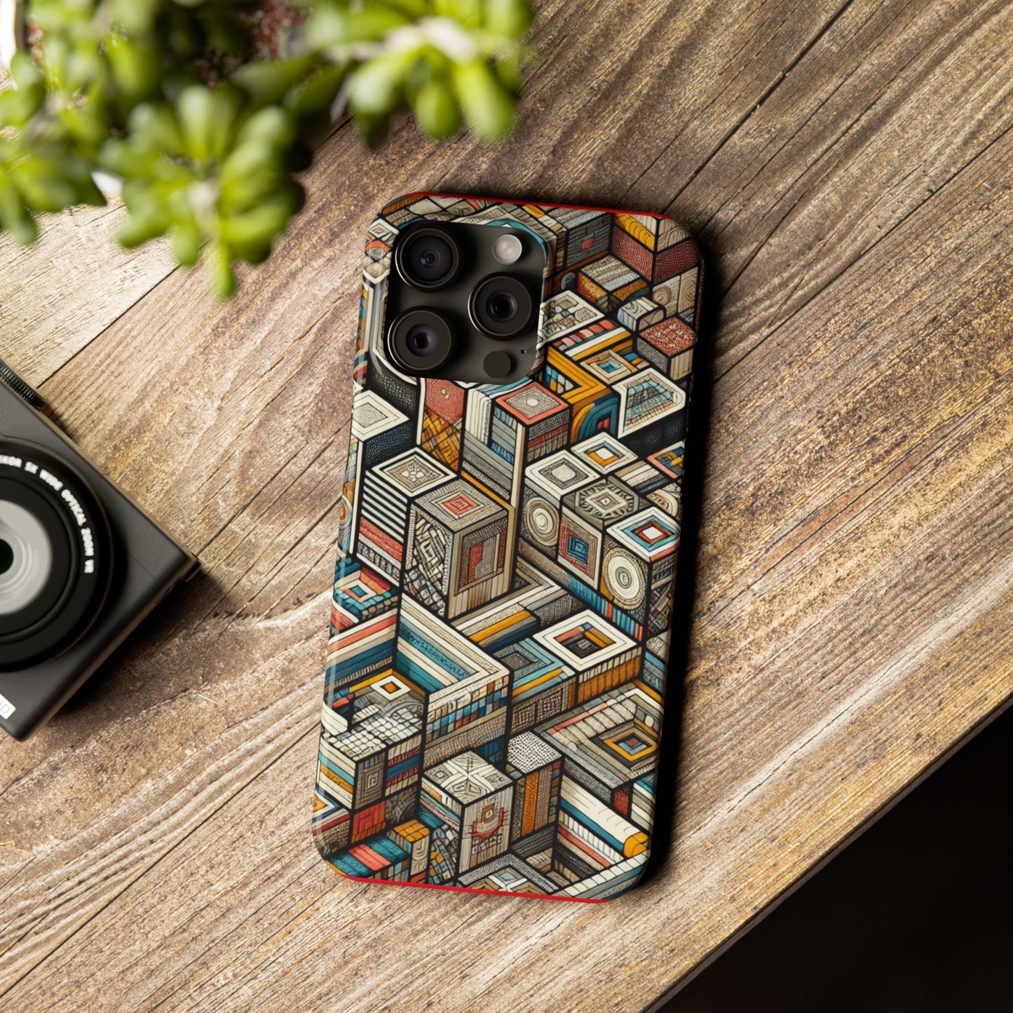 Artistic Retro Geometric Slim Phone Case - Unique Abstract Design