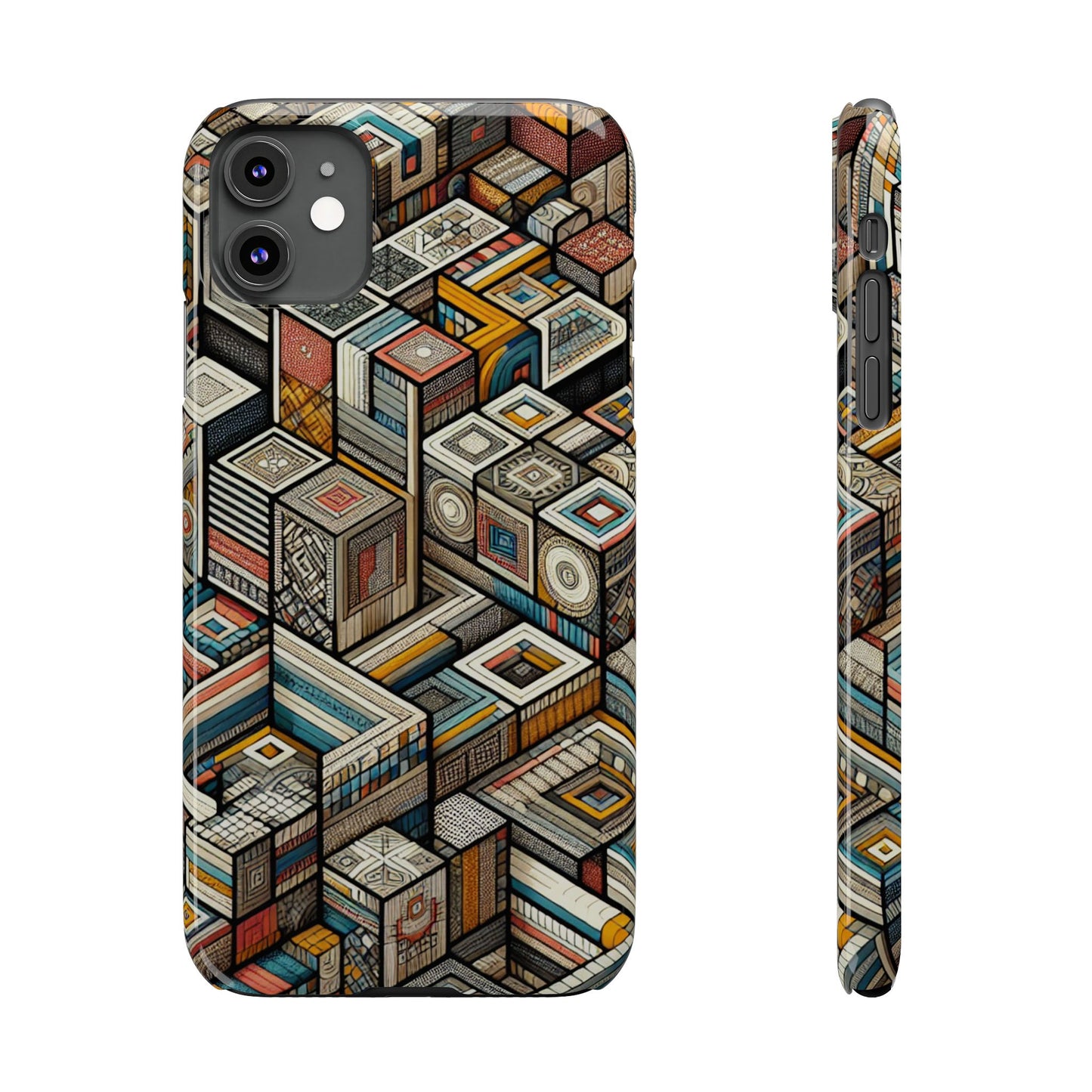 Artistic Retro Geometric Slim Phone Case - Unique Abstract Design