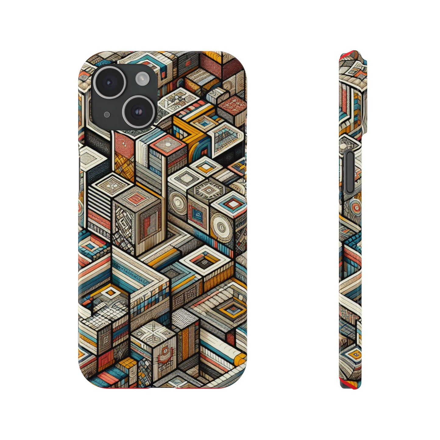 Artistic Retro Geometric Slim Phone Case - Unique Abstract Design