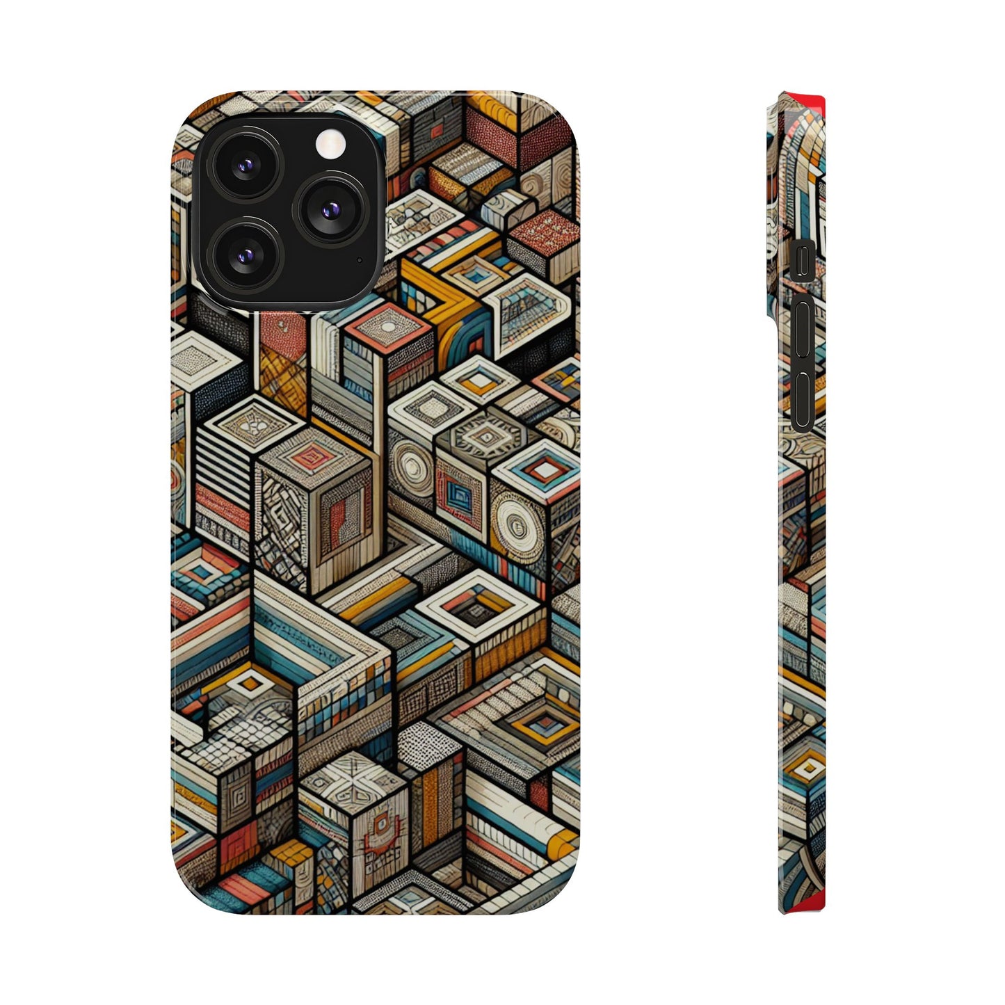 Artistic Retro Geometric Slim Phone Case - Unique Abstract Design