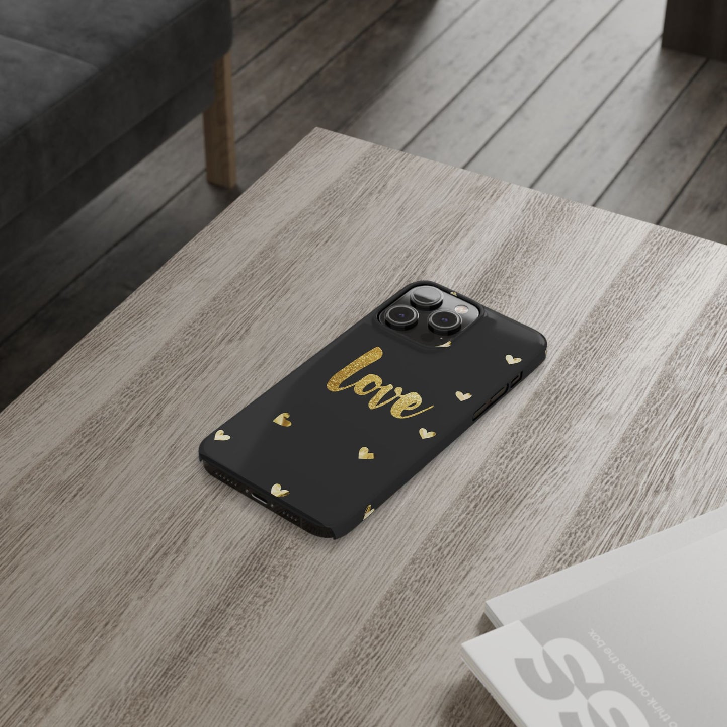 Glitter Love Slim Phone Case - Stylish Black Love Design