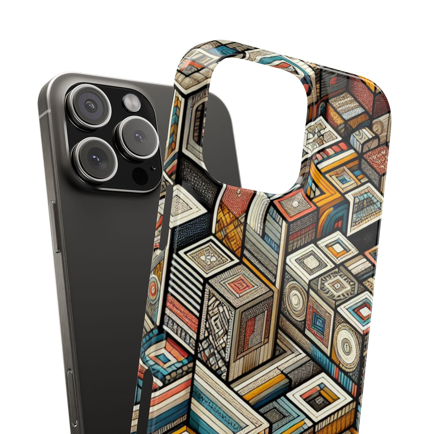 Artistic Retro Geometric Slim Phone Case - Unique Abstract Design